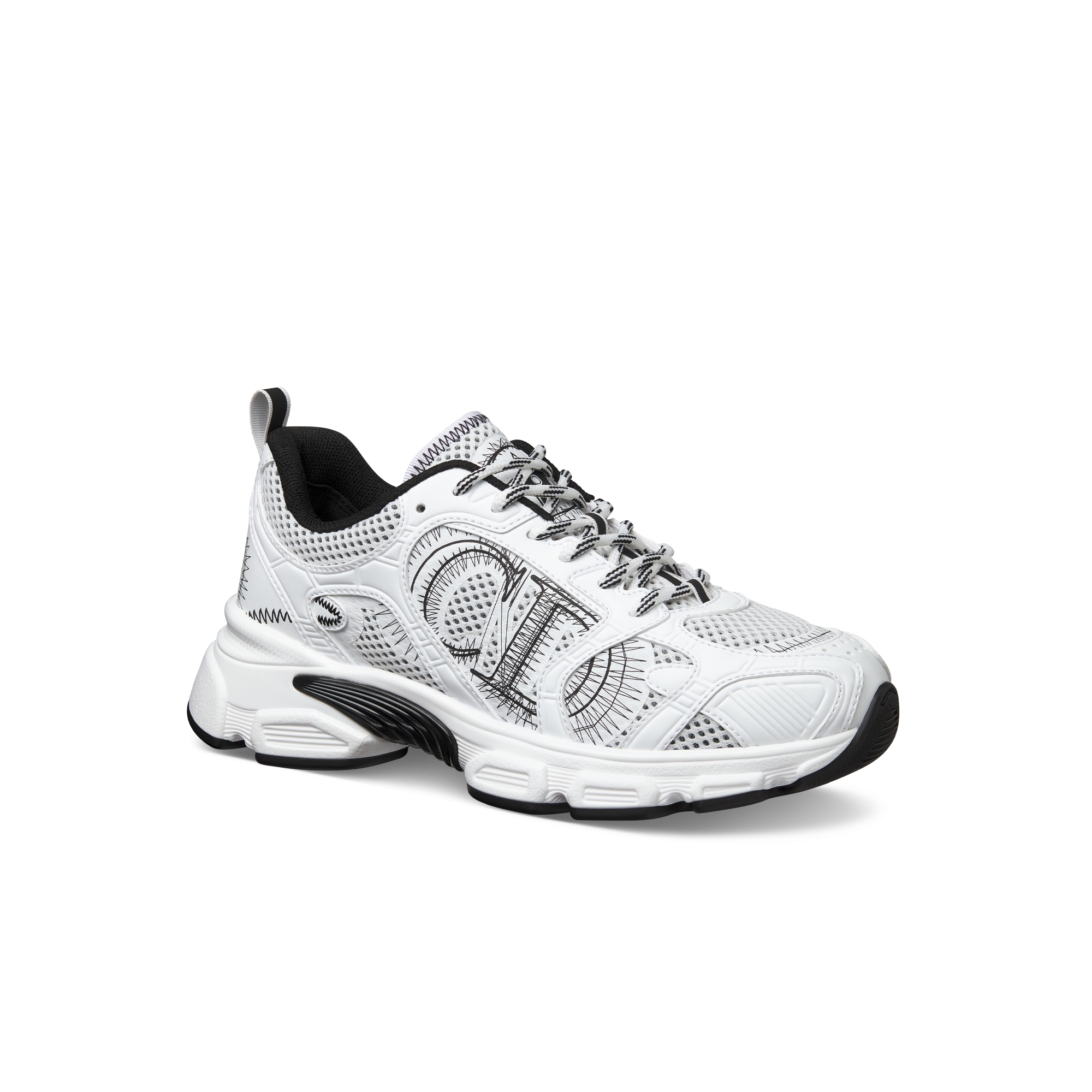 Dior Chrono 运动鞋 网面搭配白色和黑色皮革效果镶片 E03