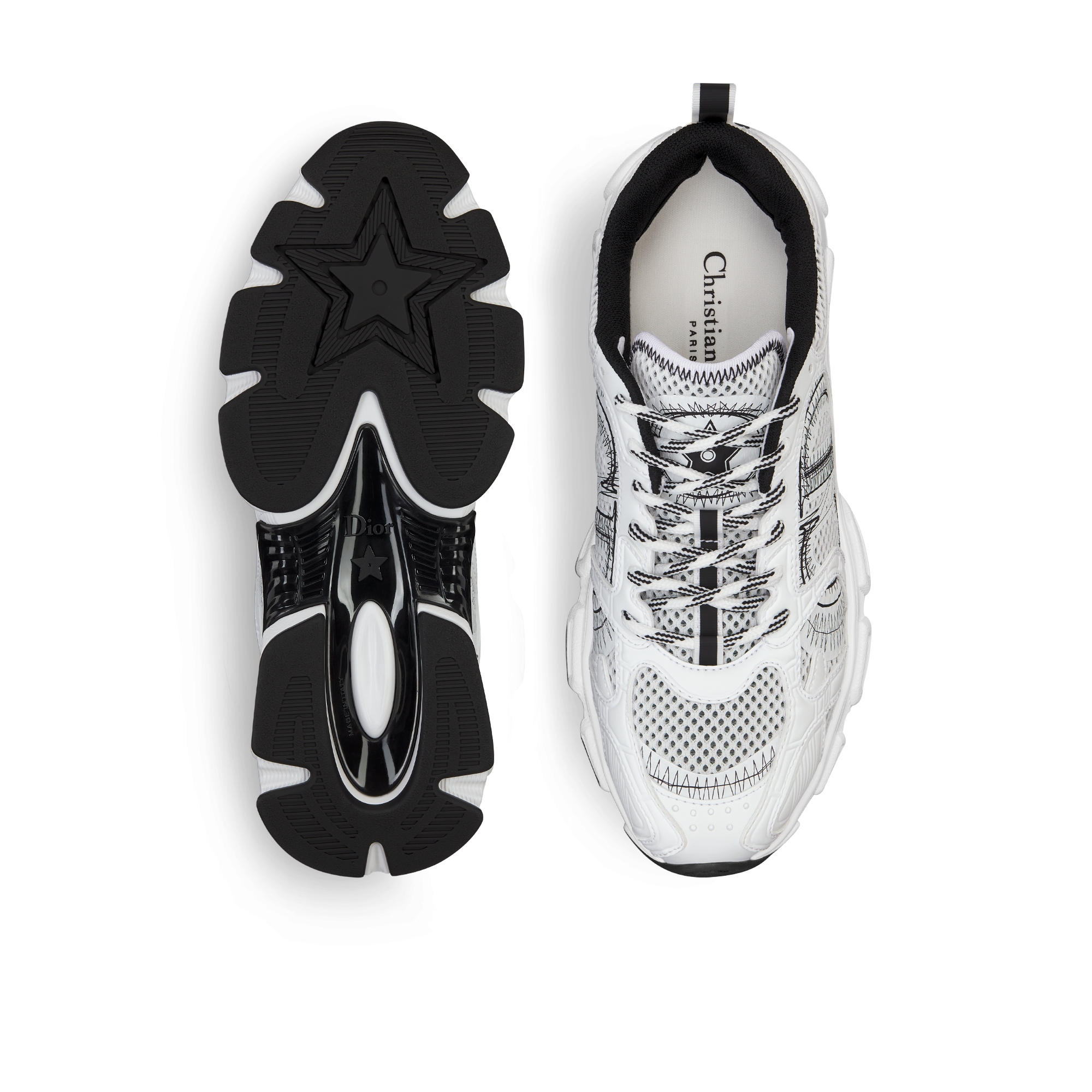 Dior Chrono 运动鞋 网面搭配白色和黑色皮革效果镶片 E07