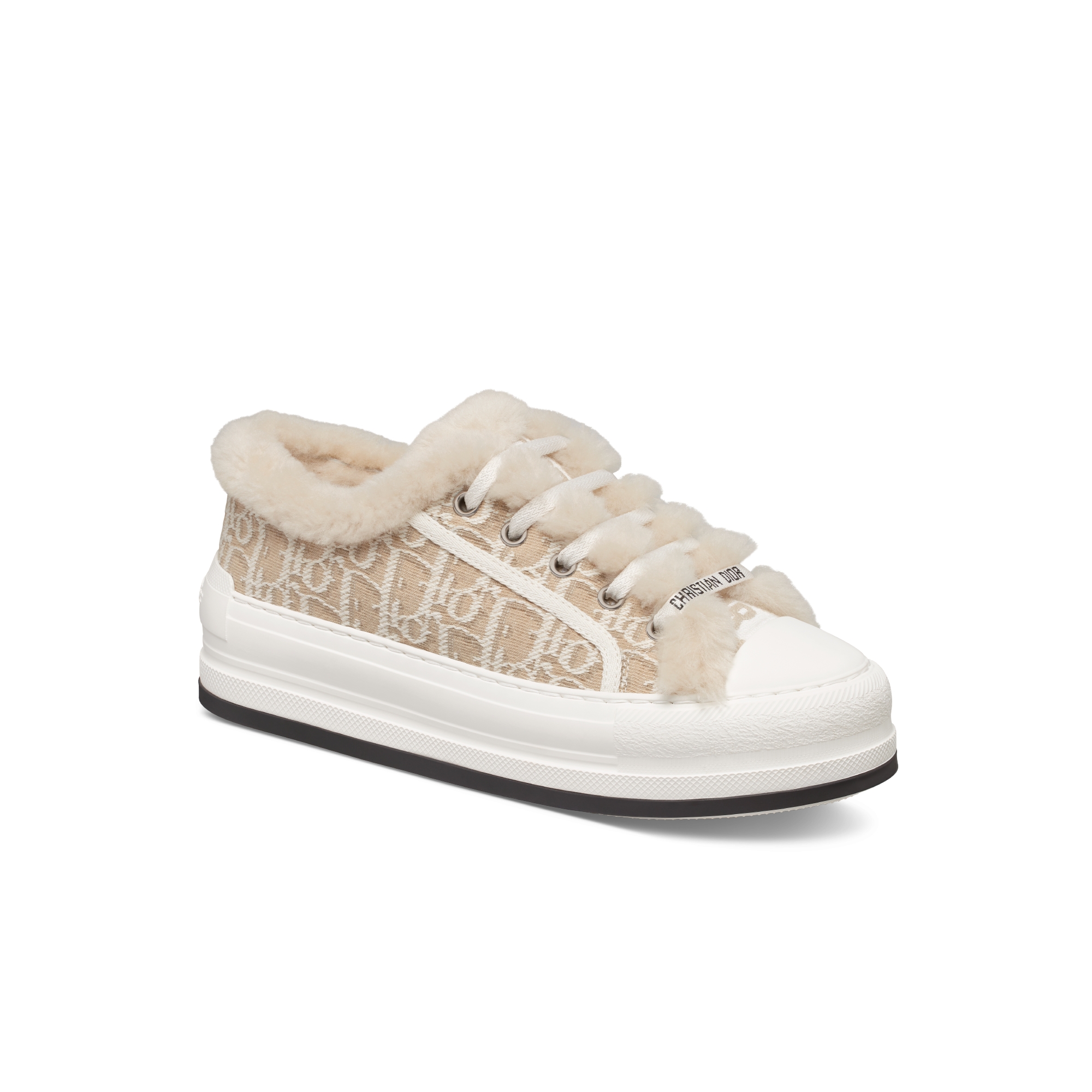Walk'n'Dior 厚底运动鞋 米色棉质面料 Oblique 印花和米白色羊皮革皮毛一体 E03