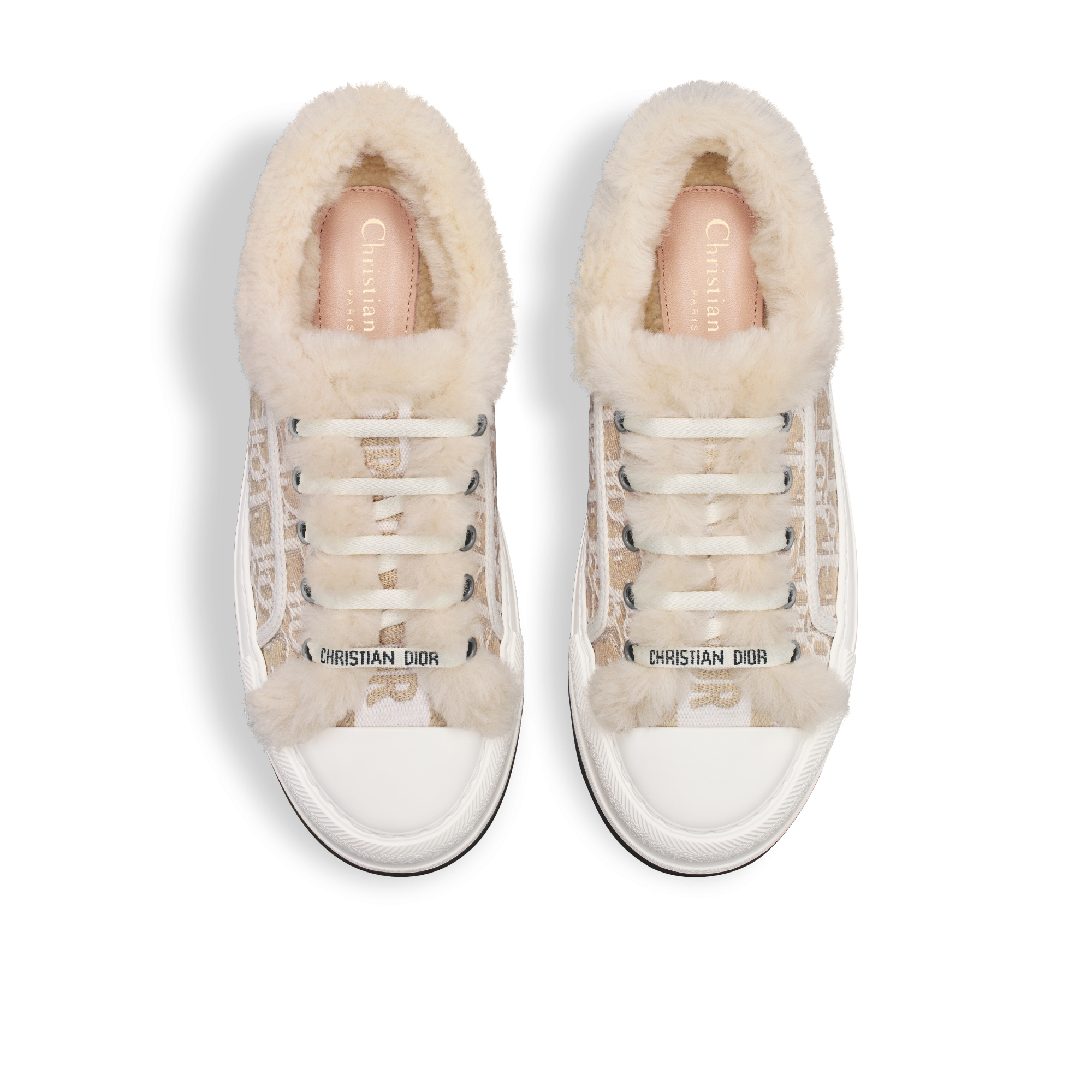 Walk'n'Dior 厚底运动鞋 米色棉质面料 Oblique 印花和米白色羊皮革皮毛一体 E06