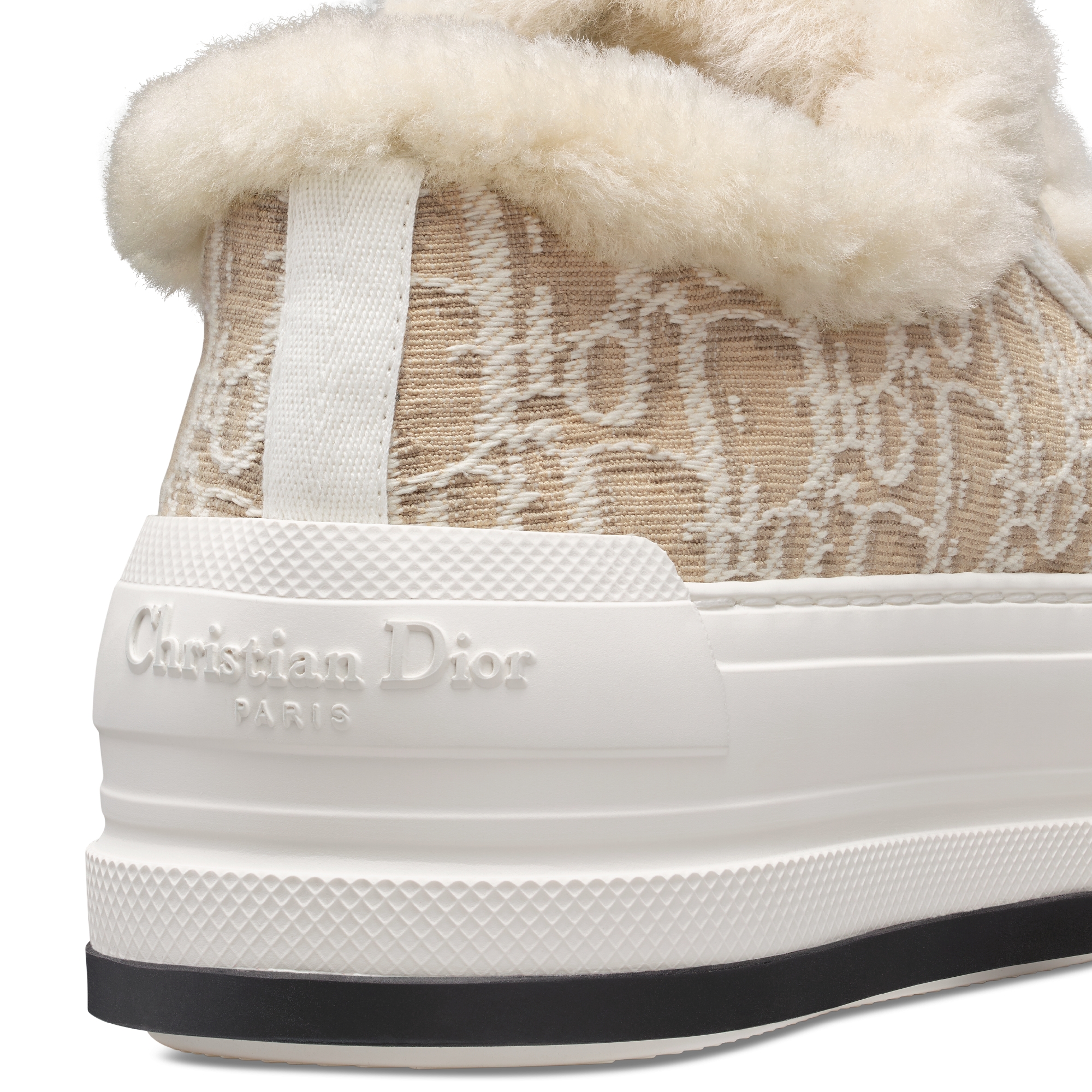 Walk'n'Dior 厚底运动鞋 米色棉质面料 Oblique 印花和米白色羊皮革皮毛一体 E09