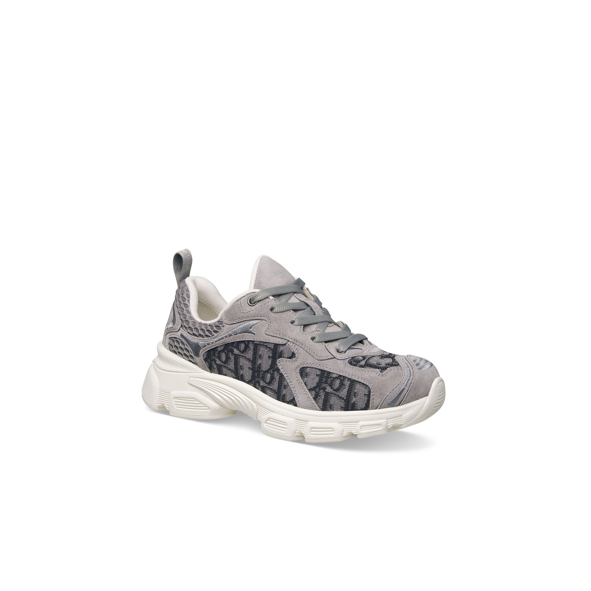 Dior Vibe 运动鞋 灰色棉质面料 Oblique 印花、网眼织物和绒面牛皮革 E03