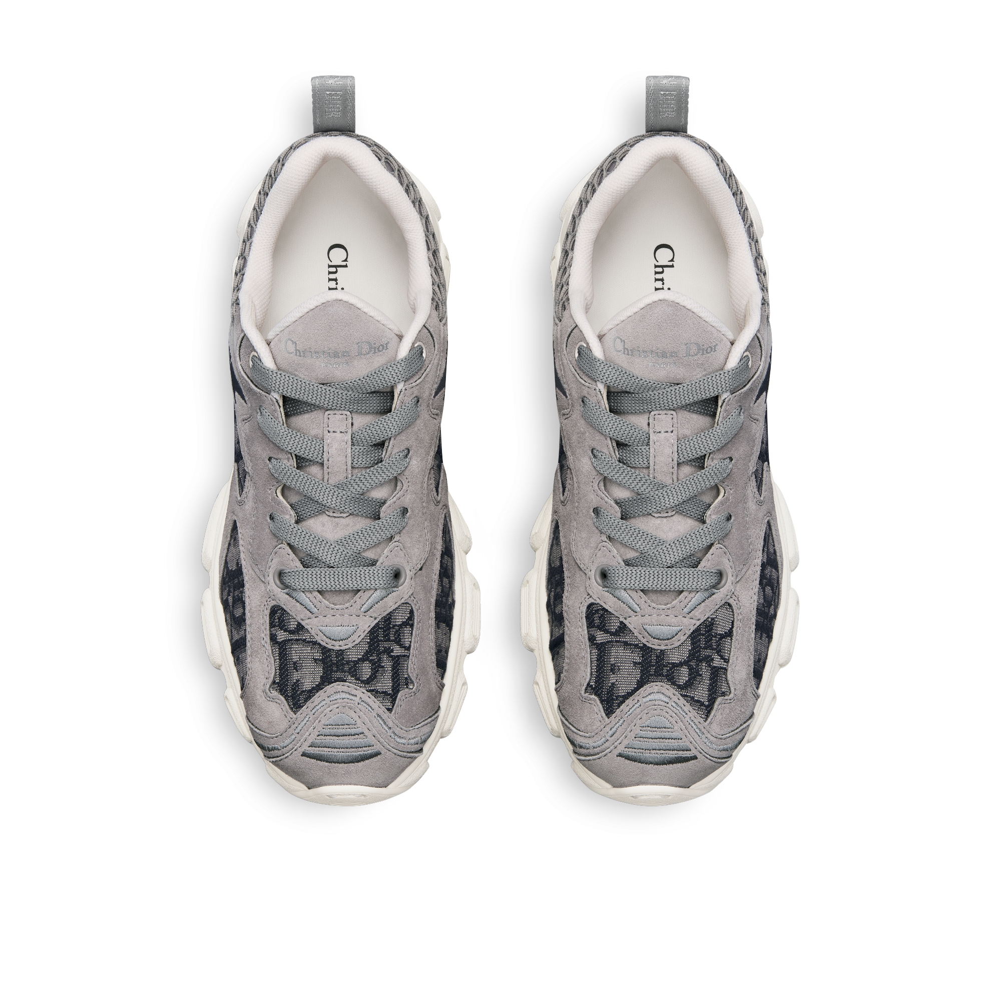 Dior Vibe 运动鞋 灰色棉质面料 Oblique 印花、网眼织物和绒面牛皮革 E06
