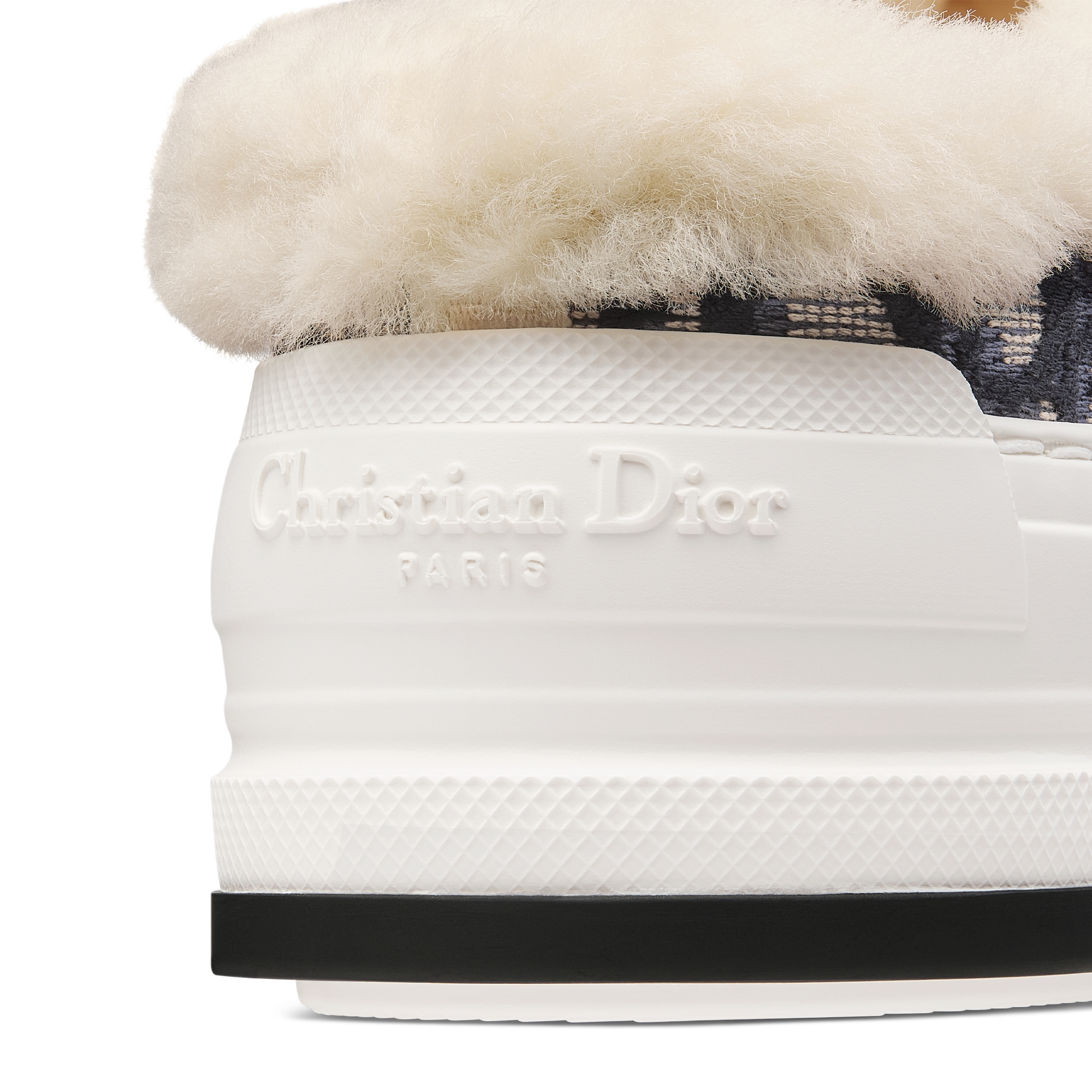 DiorAlps Walk'n'Dior 厚底运动鞋 深蓝色棉质刺绣面料 Oblique 印花和白色羊皮革皮毛一体 E09