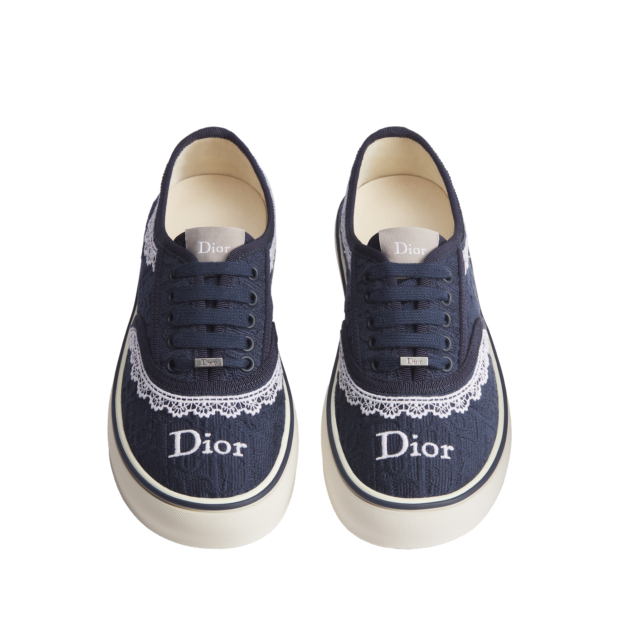 Dior Saltwind 运动鞋 蓝色棉质面料 Oblique 印花和米白色蕾丝 E06