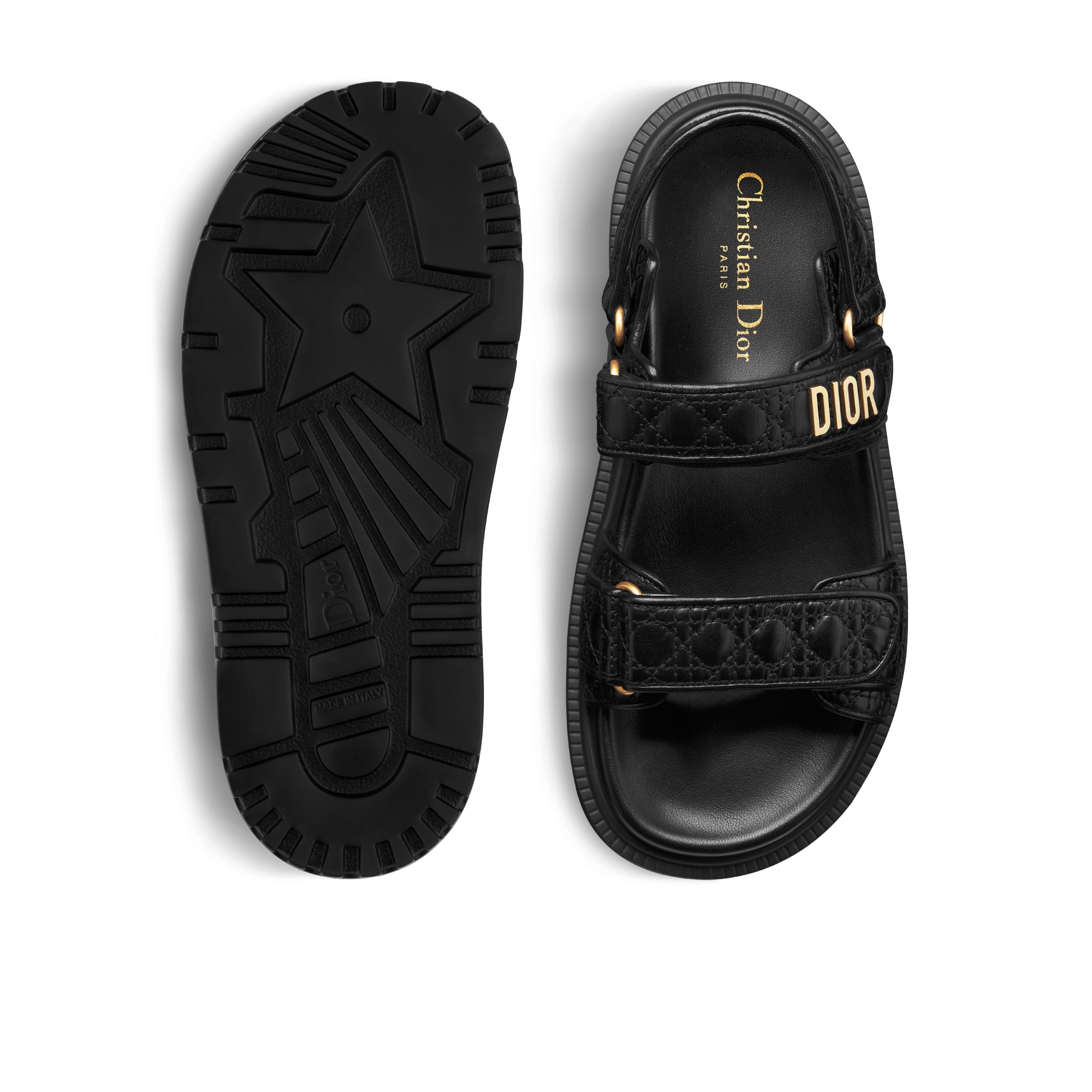 Dioract 凉鞋 黑色绗缝牛皮革藤格纹 E07