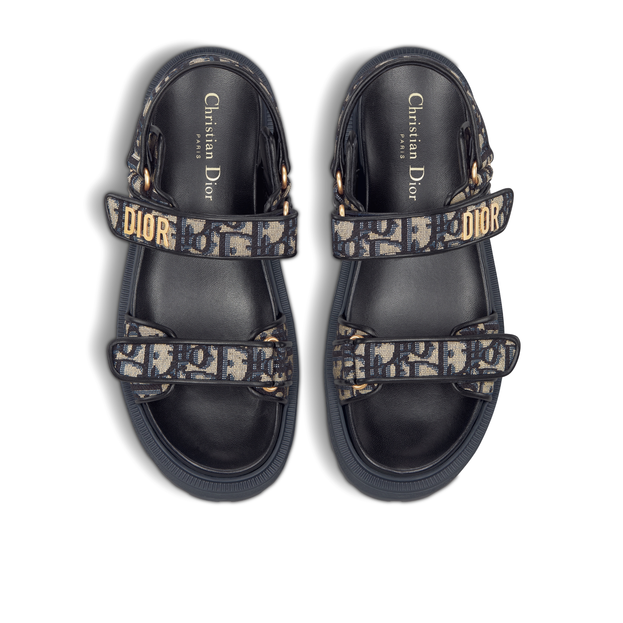 Dioract 厚底凉鞋 棉质刺绣面料深蓝色 Oblique 印花 E06