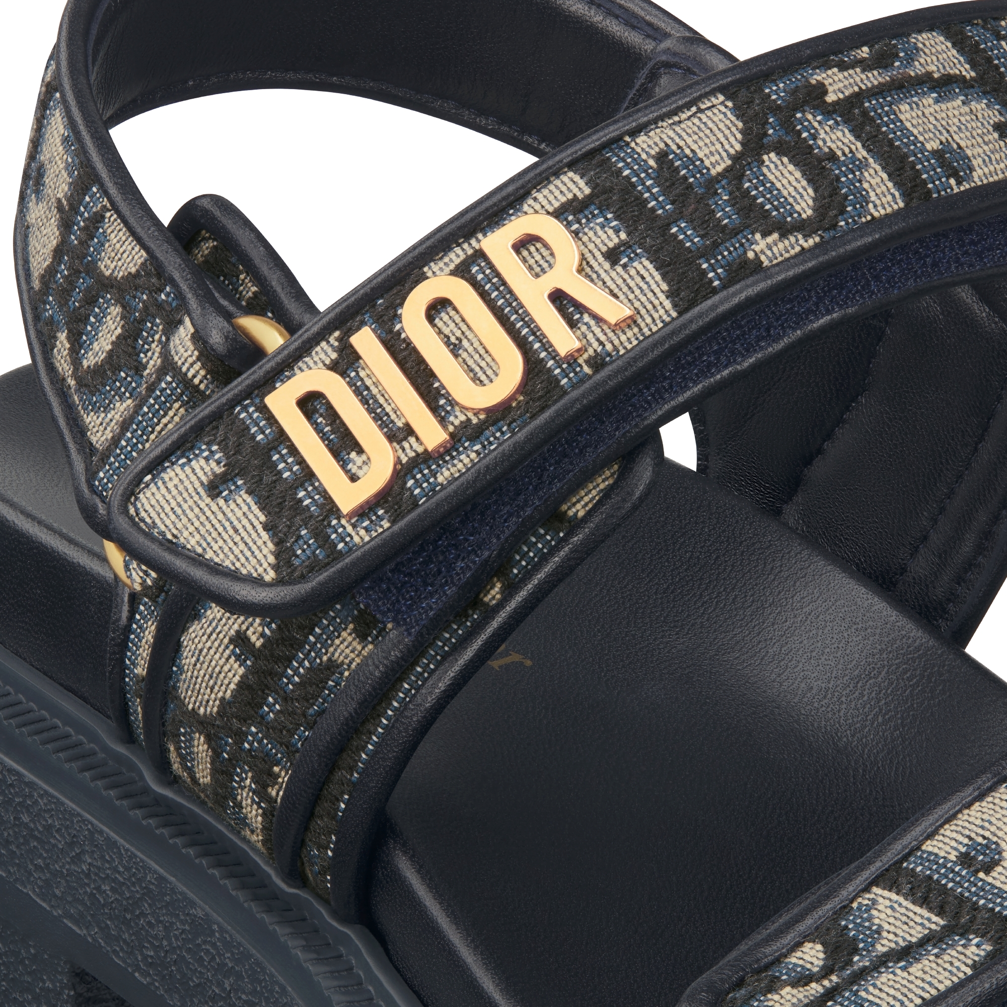 Dioract 厚底凉鞋 棉质刺绣面料深蓝色 Oblique 印花 E09