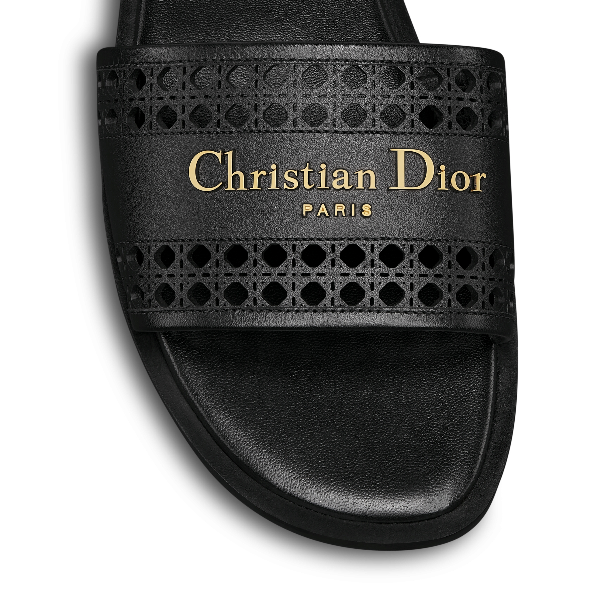 D-Lane 凉拖 黑色牛皮革镂空藤格纹图案 E09