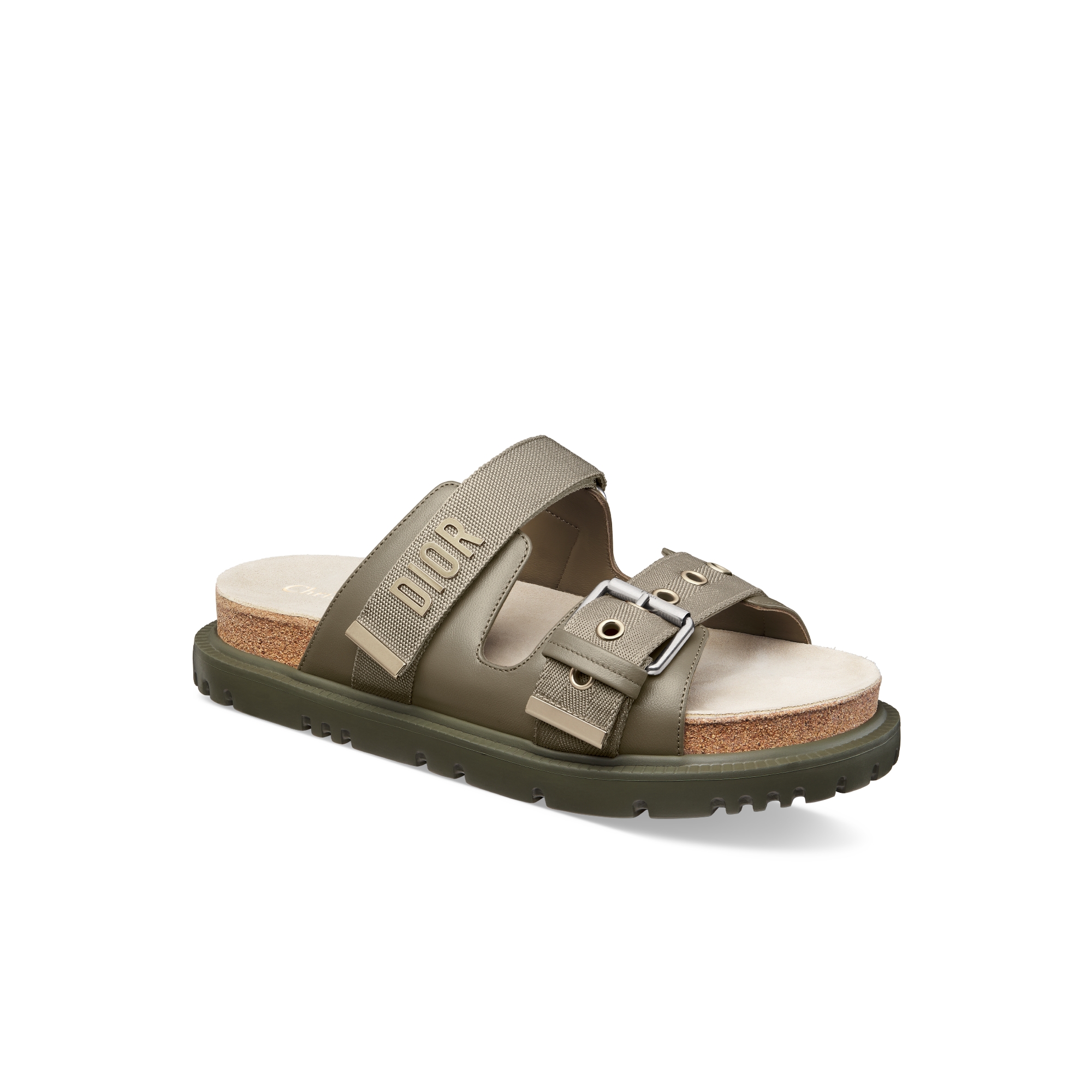 Dioract 凉拖 裸色调绿色羊皮革和科技面料 E03