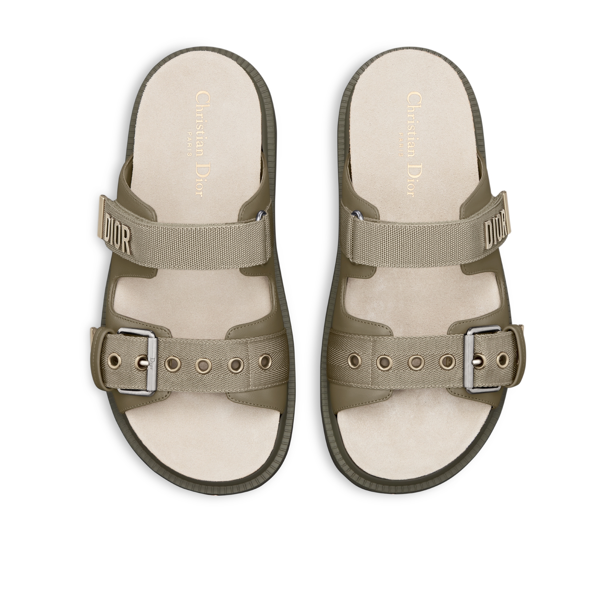 Dioract 凉拖 裸色调绿色羊皮革和科技面料 E06