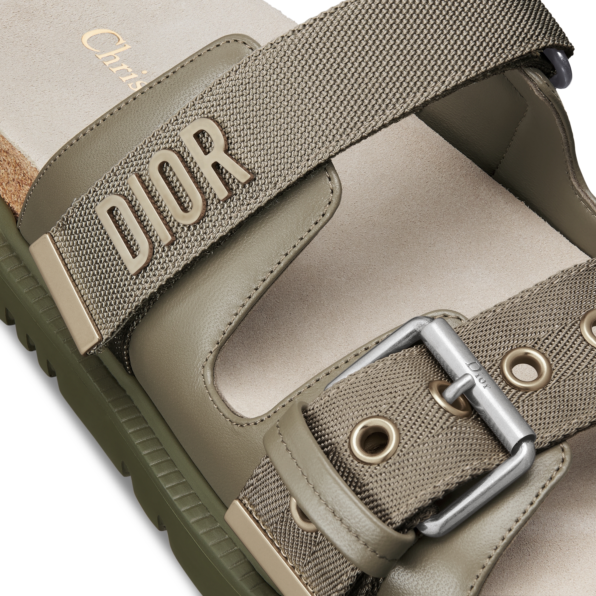 Dioract 凉拖 裸色调绿色羊皮革和科技面料 E09