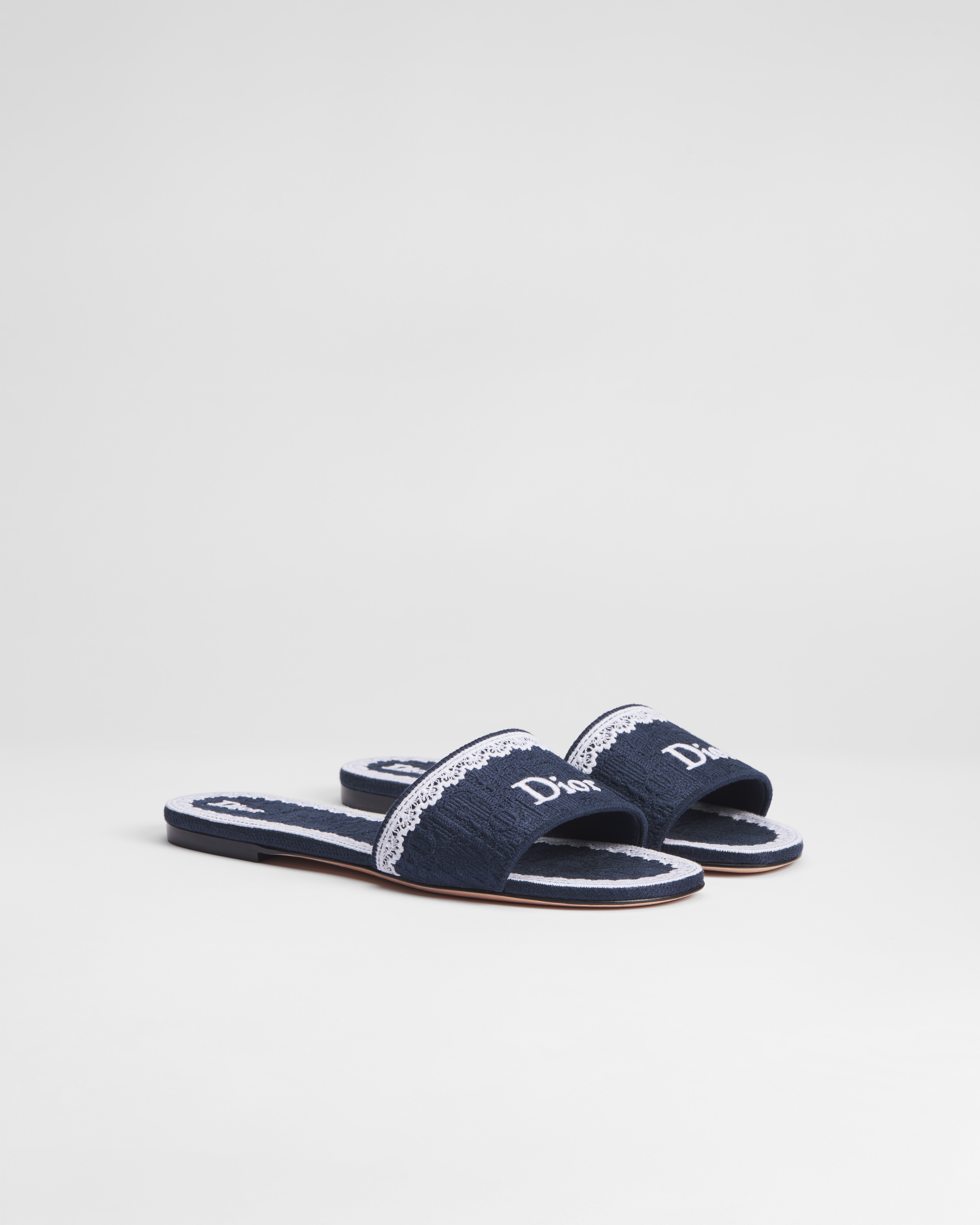 Dior Dentelle 凉拖 蓝色棉质面料 Oblique 印花和米白色蕾丝 E03