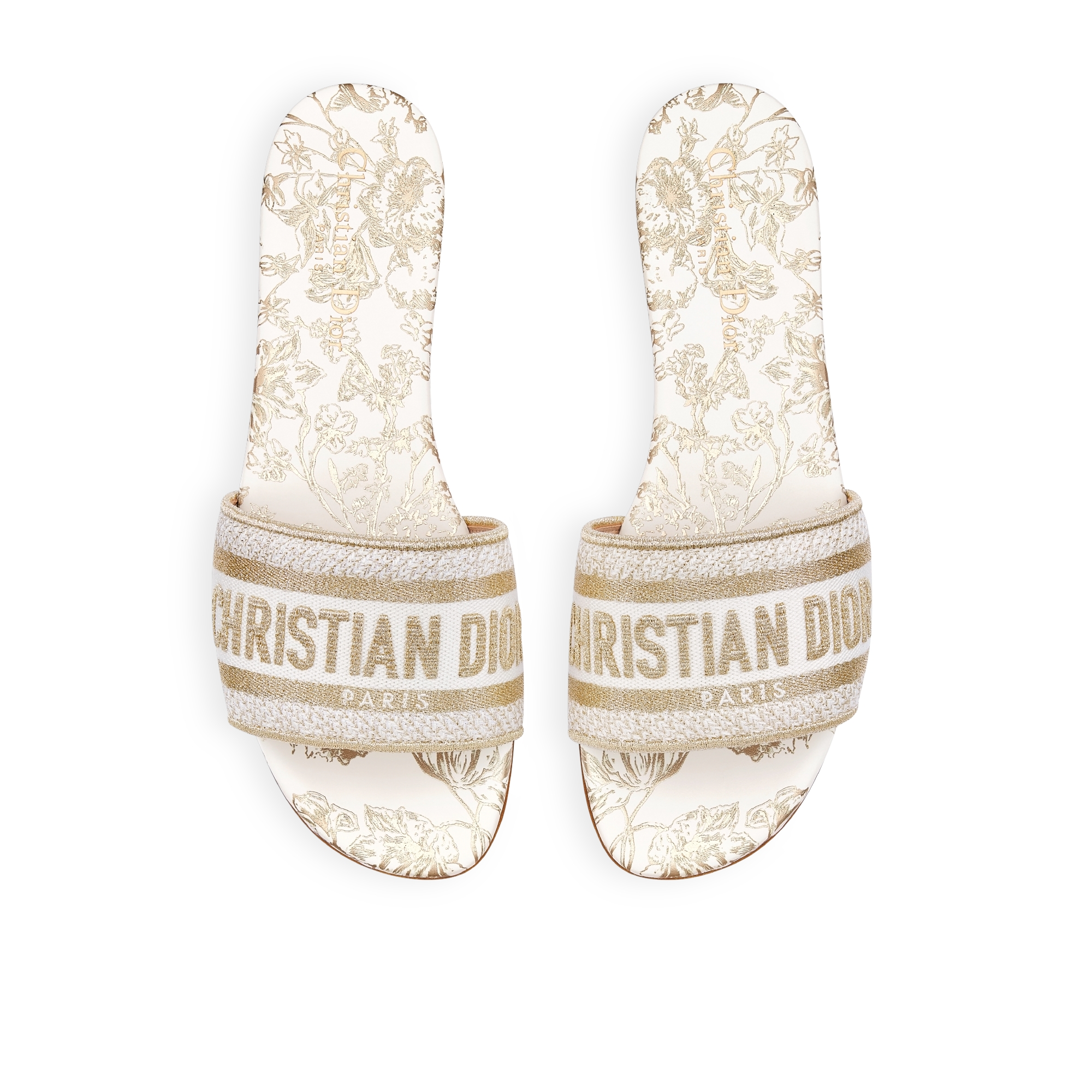 Dway 凉拖 棉质面料金属光泽线刺绣白色和金色调 Millefiori 图案 E06