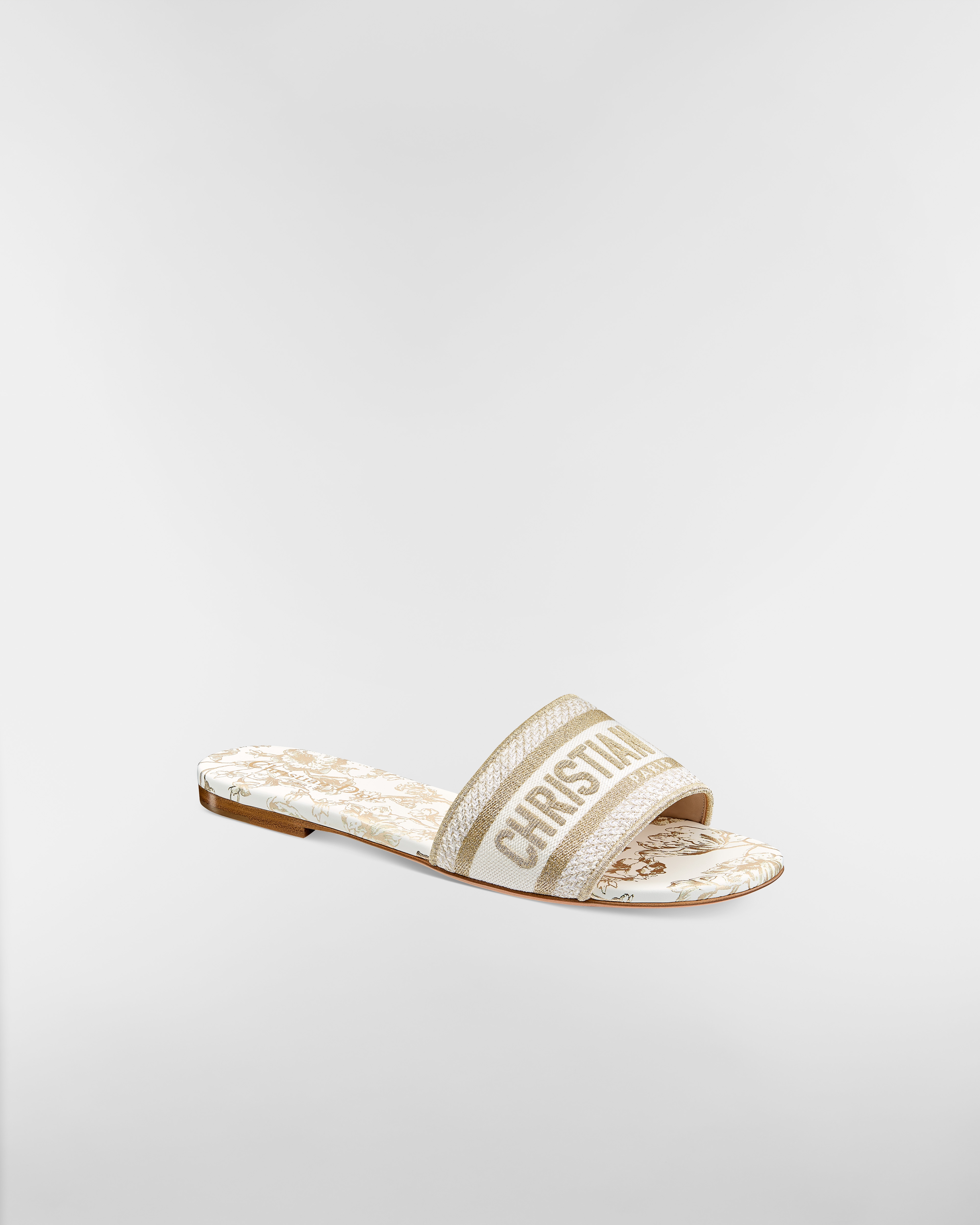 Dway 凉拖 棉质面料金属光泽线刺绣白色和金色调 Millefiori 图案 E03