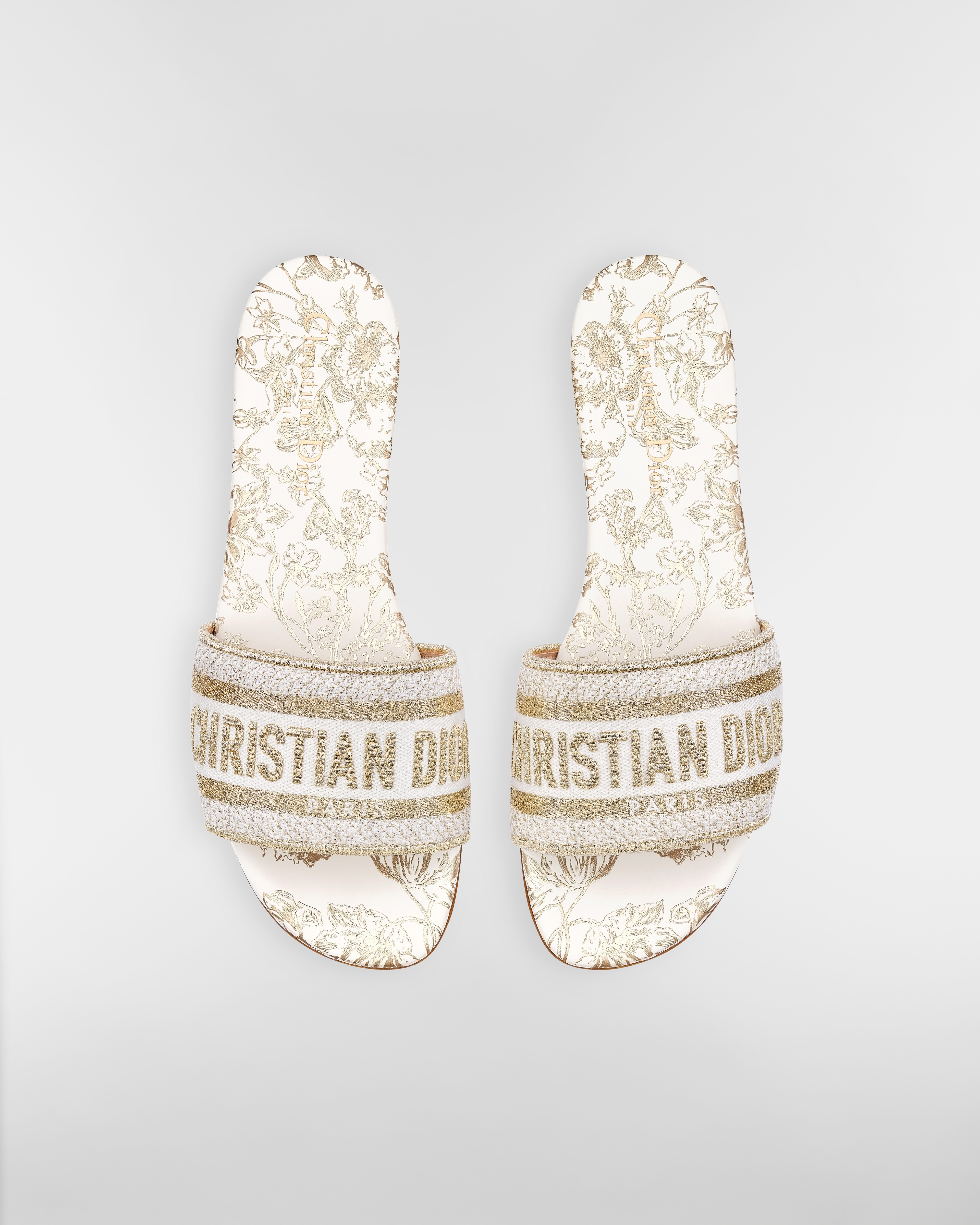 Dway 凉拖 棉质面料金属光泽线刺绣白色和金色调 Millefiori 图案 E06