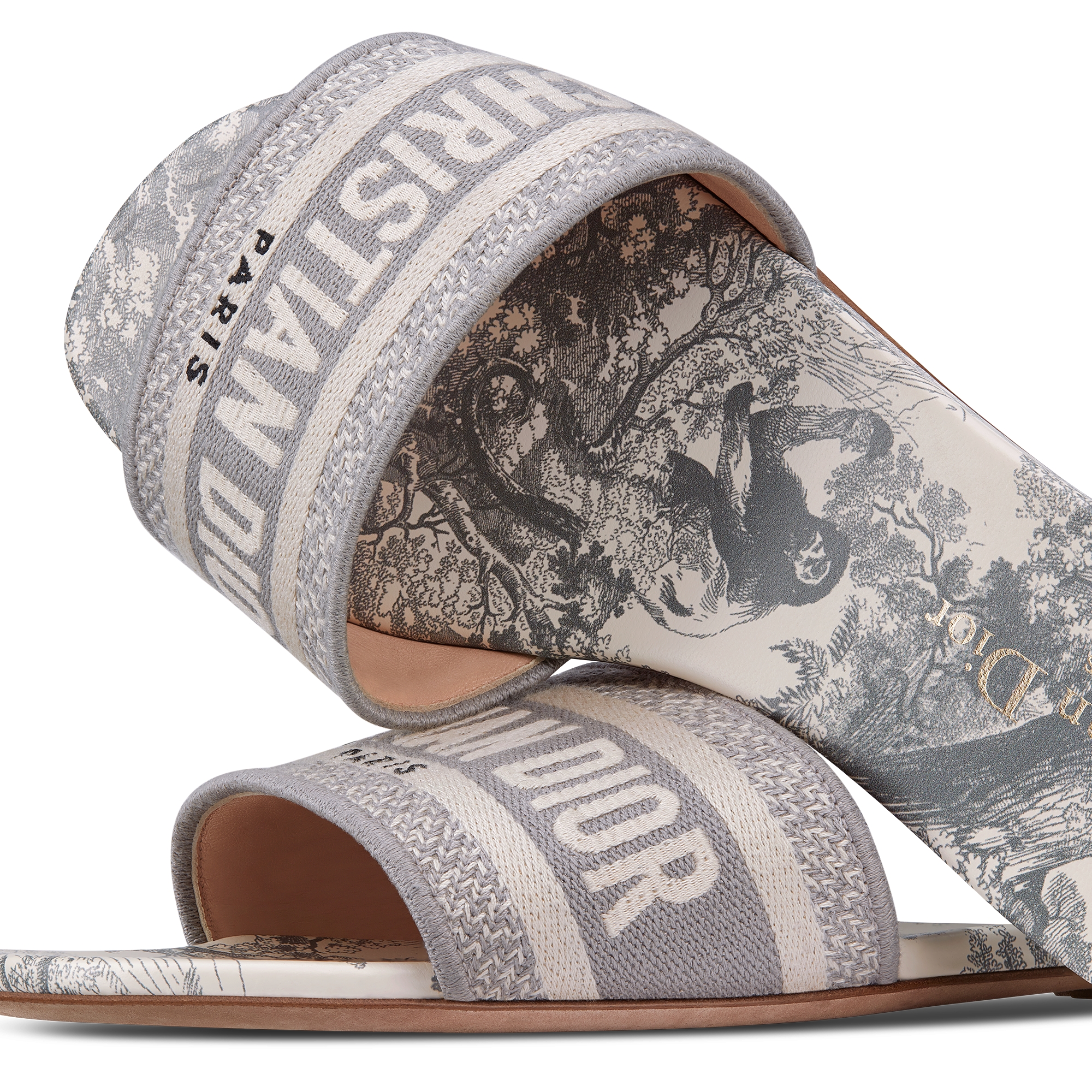 Dway 棉质凉拖 灰色棉质刺绣面料茹伊印花 E09