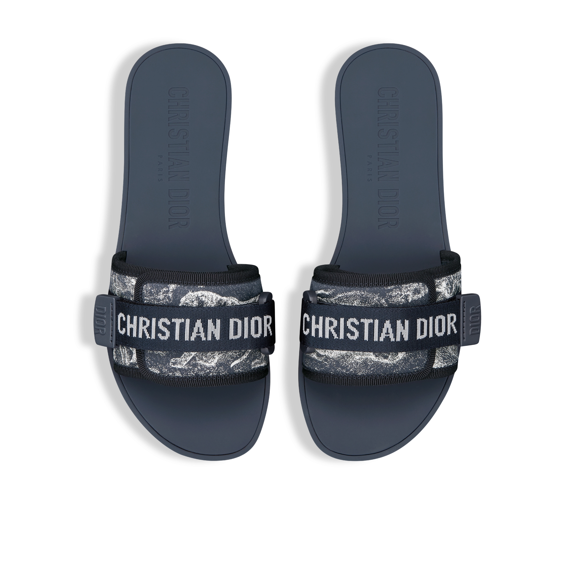 Dioriviera Dio(r)evolution 凉拖 白色和丹宁蓝色科技面料 Sauvage 茹伊印花 E06