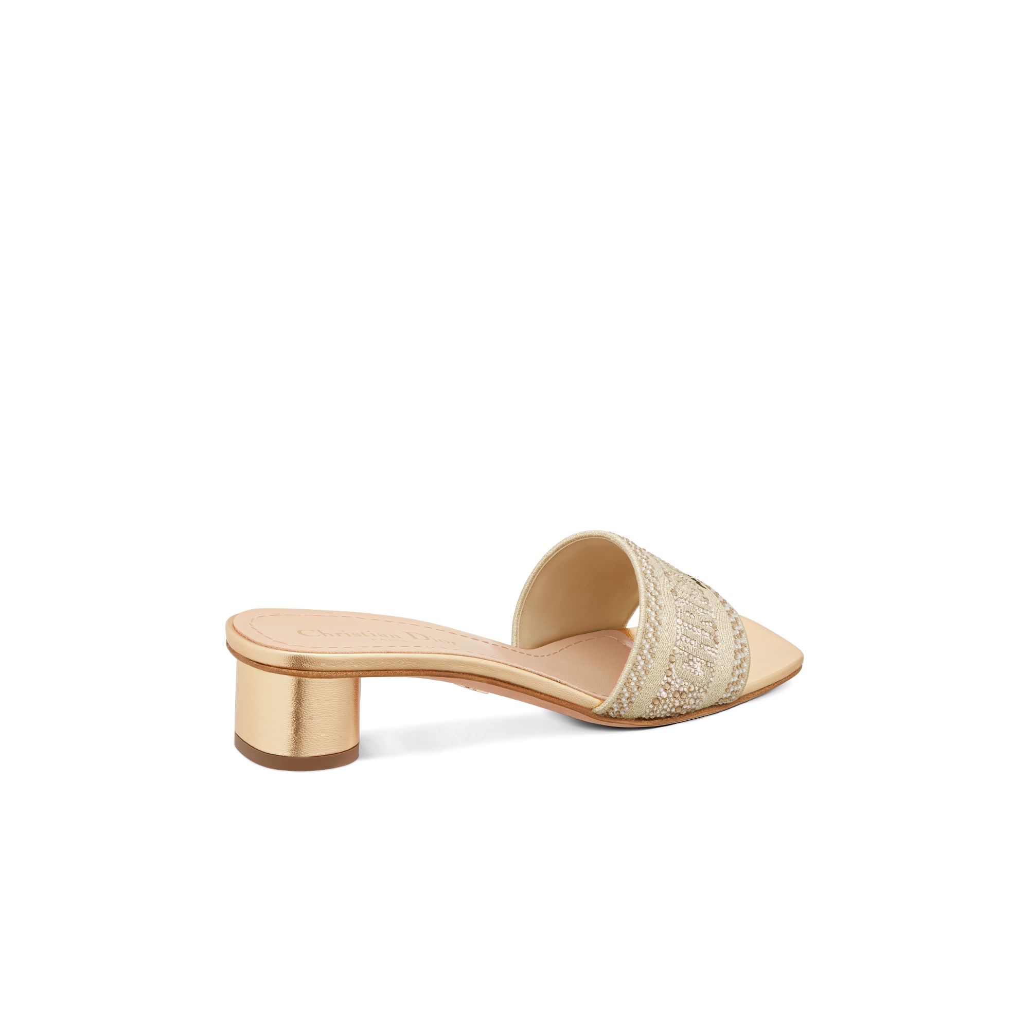 Dior Or Dway 带跟凉拖 棉质面料金属光泽线和金色调仿水晶刺绣 E05