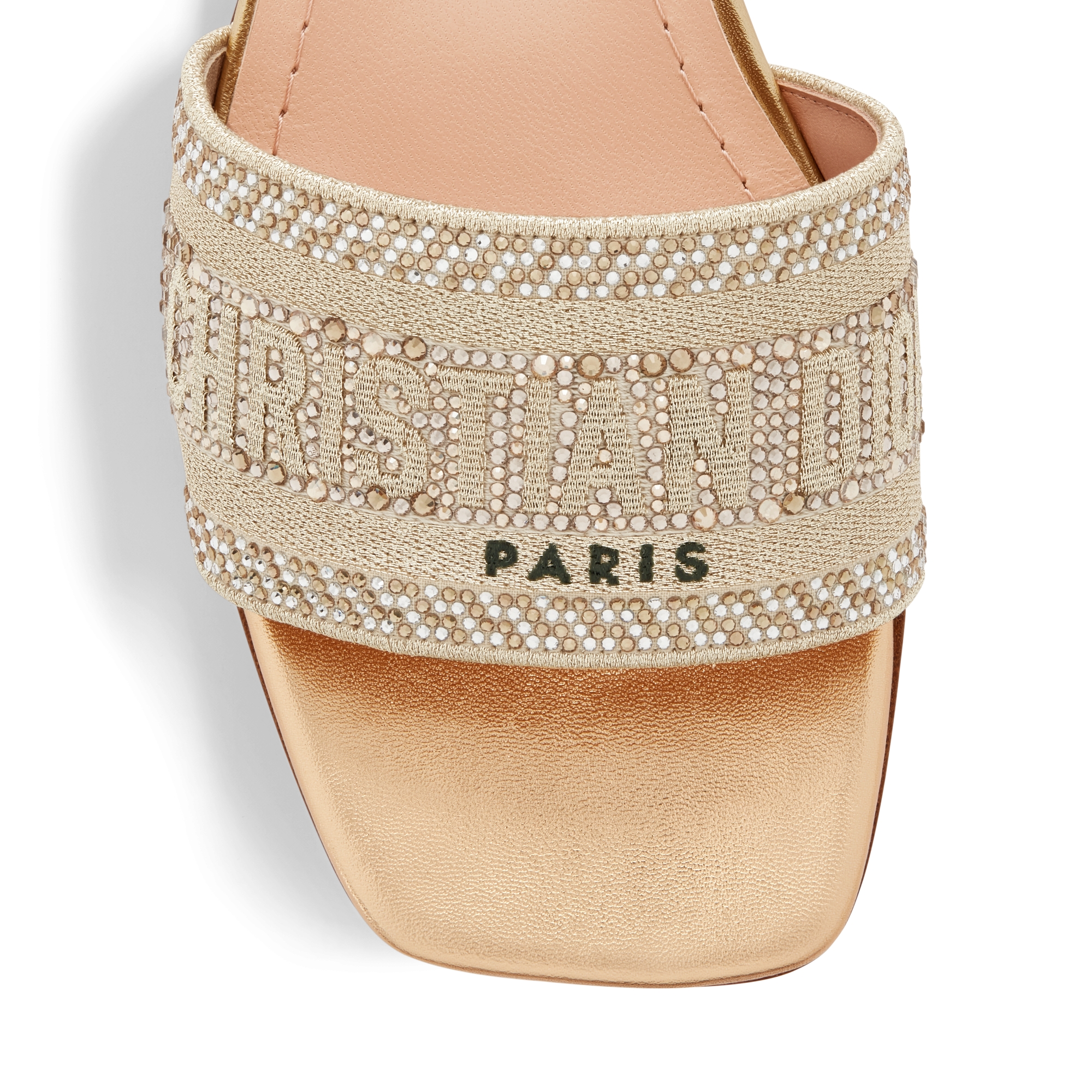 Dior Or Dway 带跟凉拖 棉质面料金属光泽线和金色调仿水晶刺绣 E09