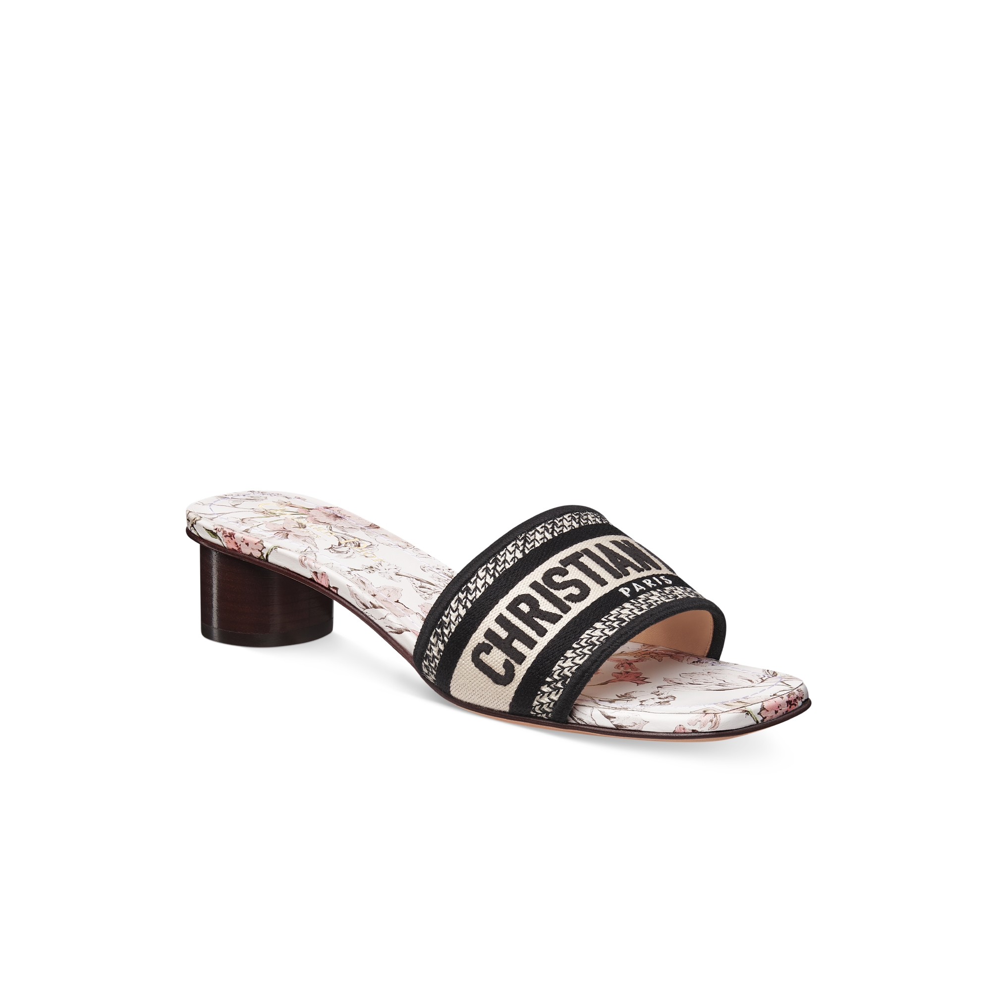 Dway 带跟凉拖 棉质刺绣面料白色和玫瑰粉色 Millefiori 图案 E03