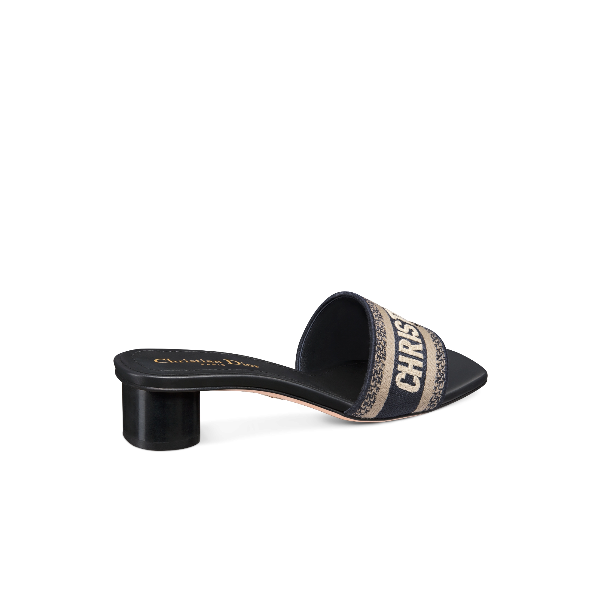 Dway 带跟凉拖 深蓝色棉质刺绣面料 E05