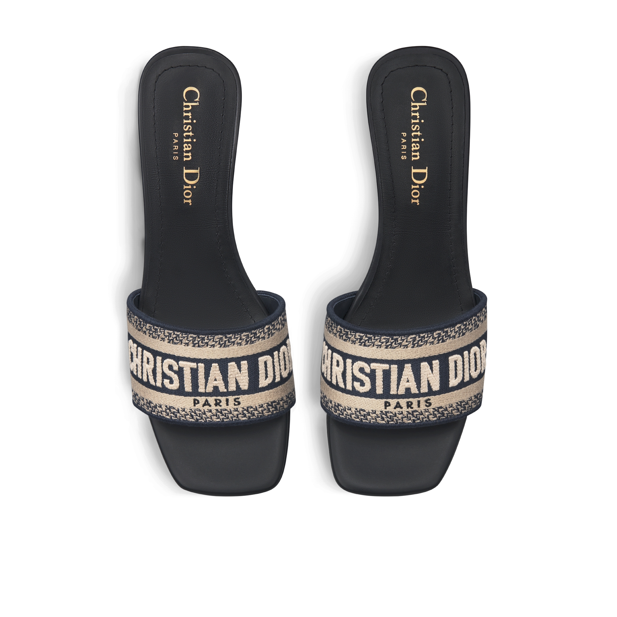 Dway 带跟凉拖 深蓝色棉质刺绣面料 E06