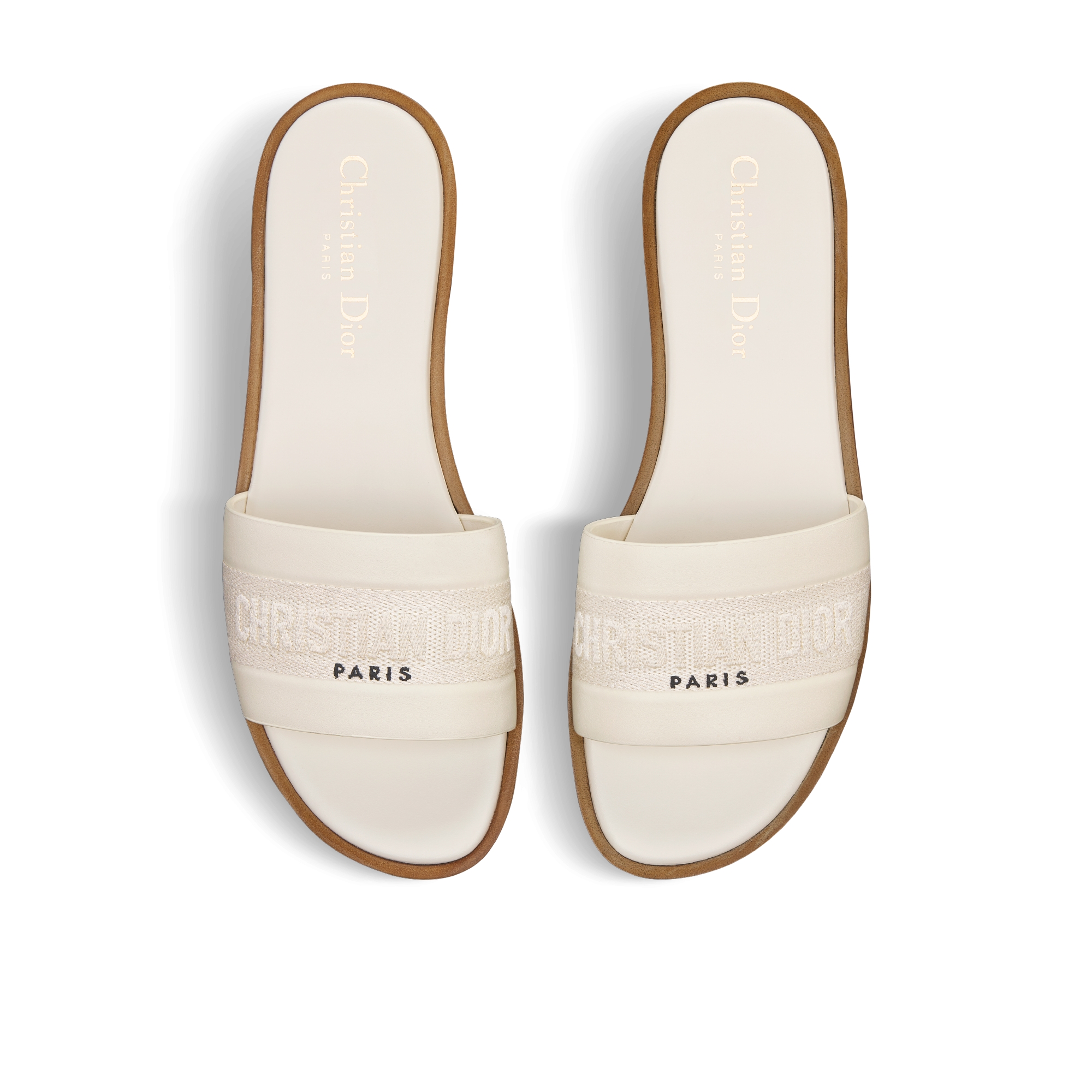 Dway 棉质凉拖 白色牛皮革和棉质刺绣 E06