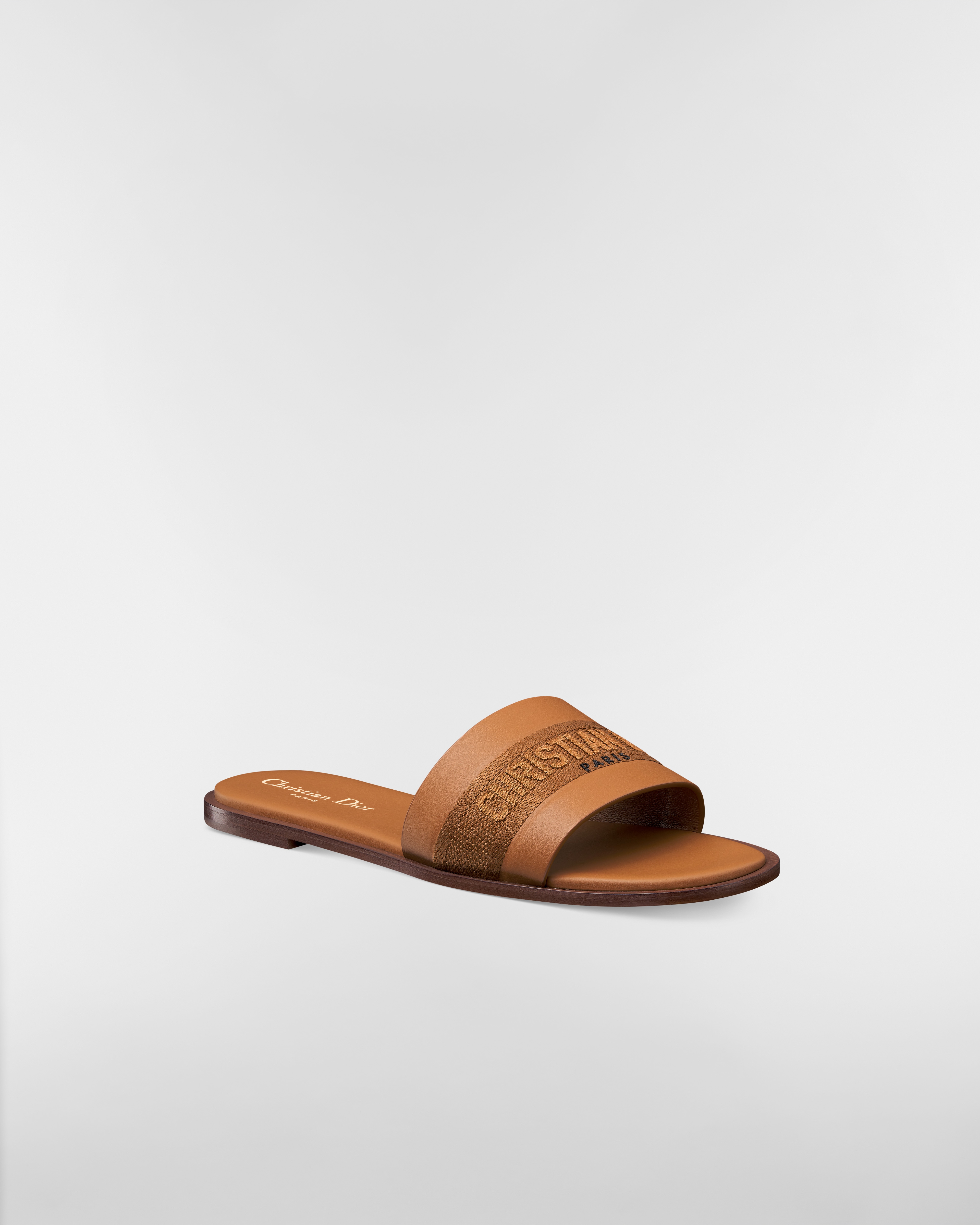 Dway 棉质凉拖 驼色牛皮革和棉质刺绣 E03