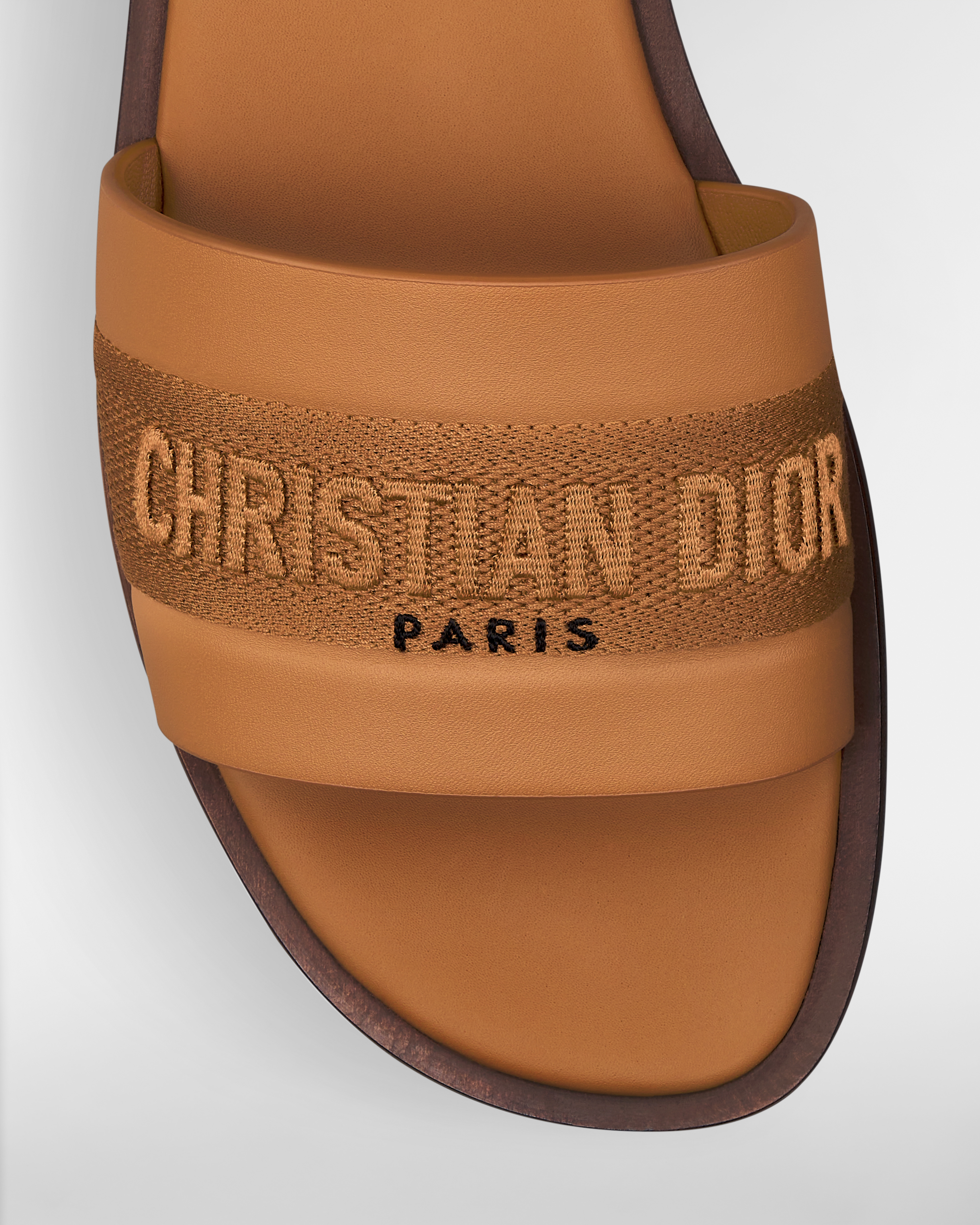 Dway 棉质凉拖 驼色牛皮革和棉质刺绣 E09