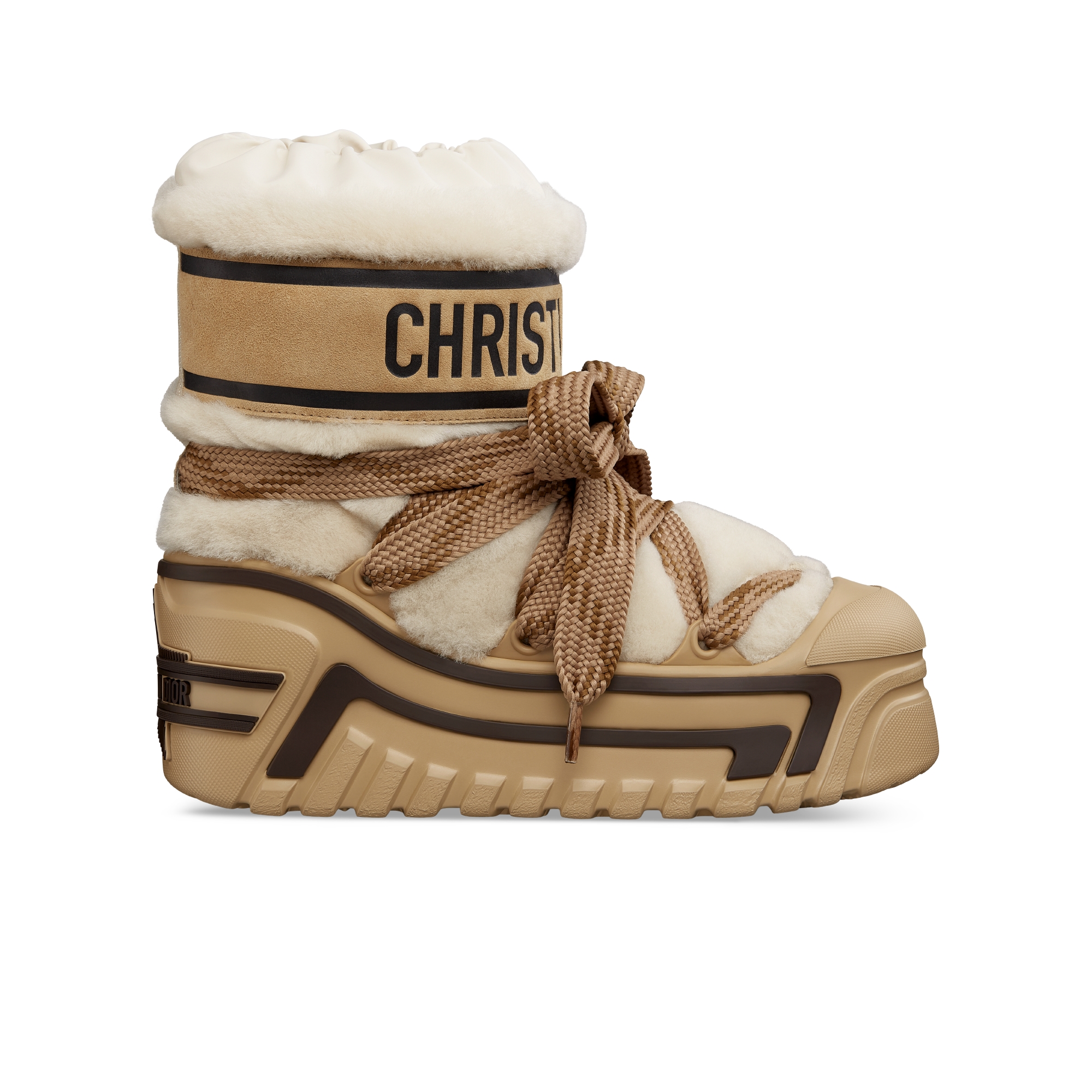 DiorAlps 及踝雪地靴 米白色羊皮革皮毛一体和驼色绒面羊皮革 E02