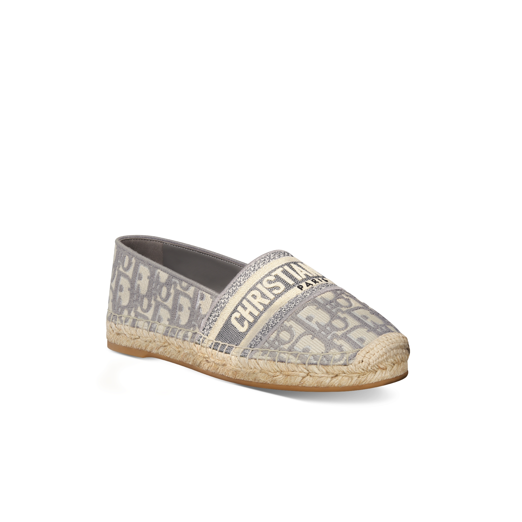 Dior Granville 草编鞋 岩石灰色棉质面料 Oblique 印花刺绣 E03