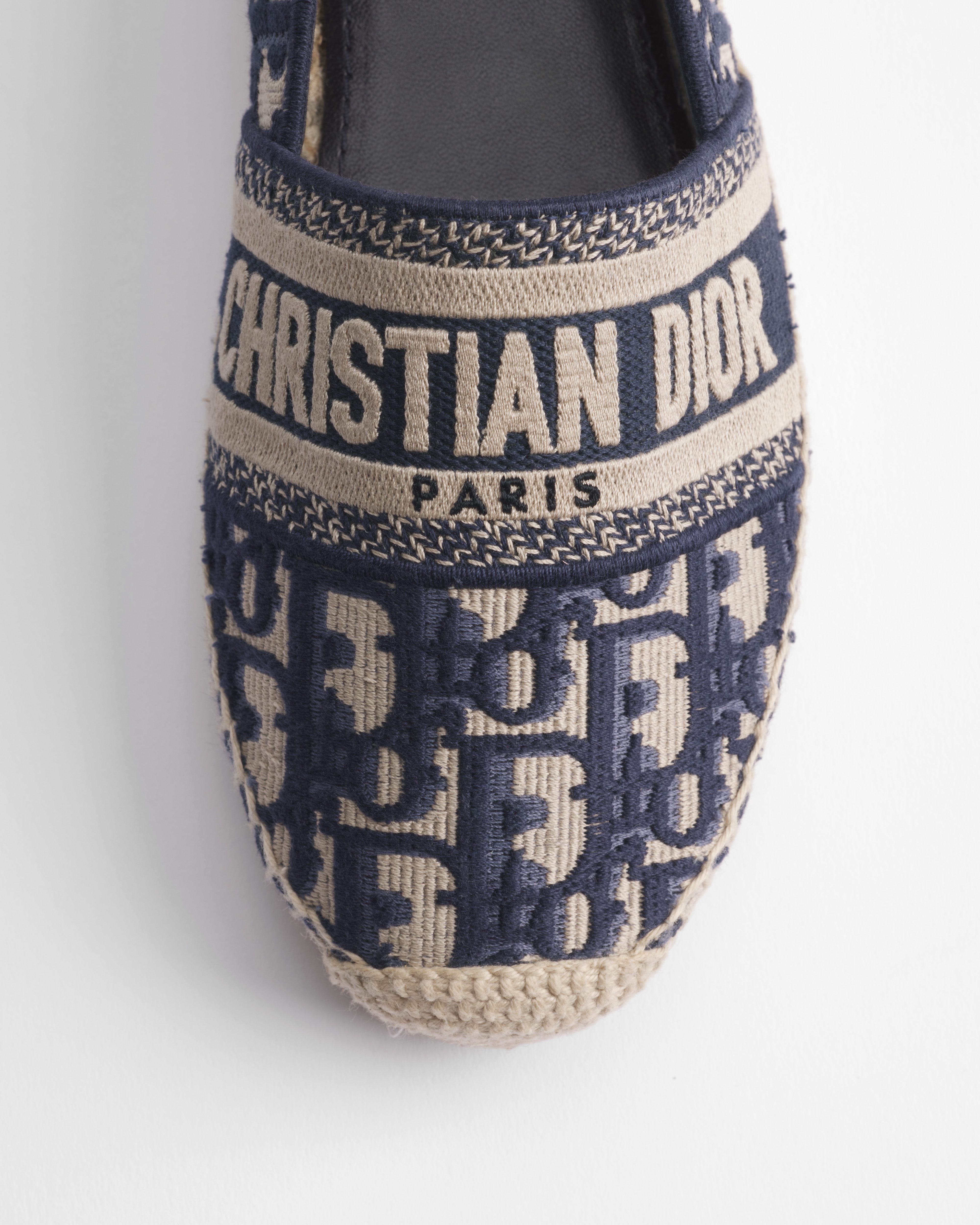 Dior Granville 草编鞋 深蓝色棉质面料 Oblique 印花刺绣 E09