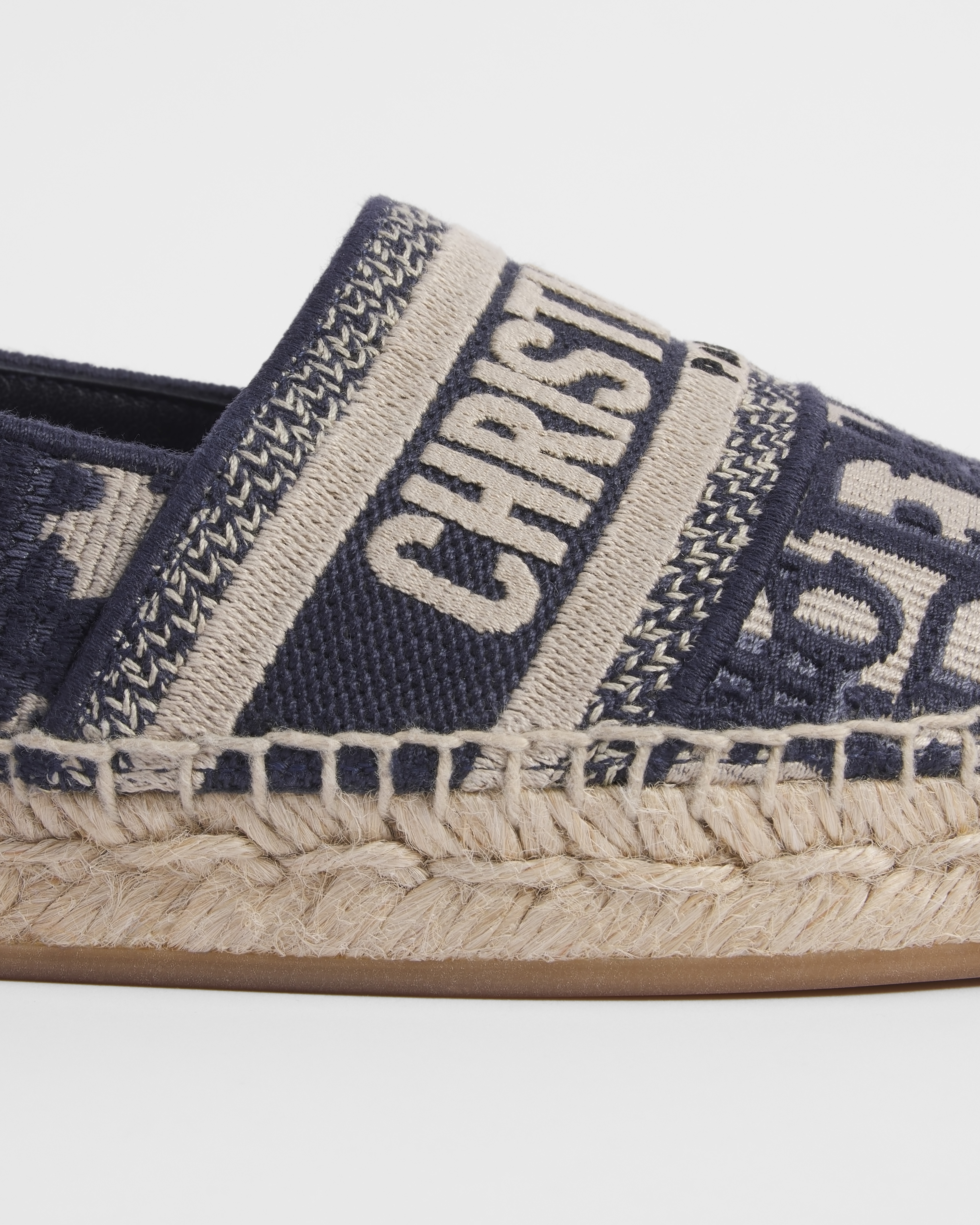 Dior Granville 草编鞋 深蓝色棉质面料 Oblique 印花刺绣 E10