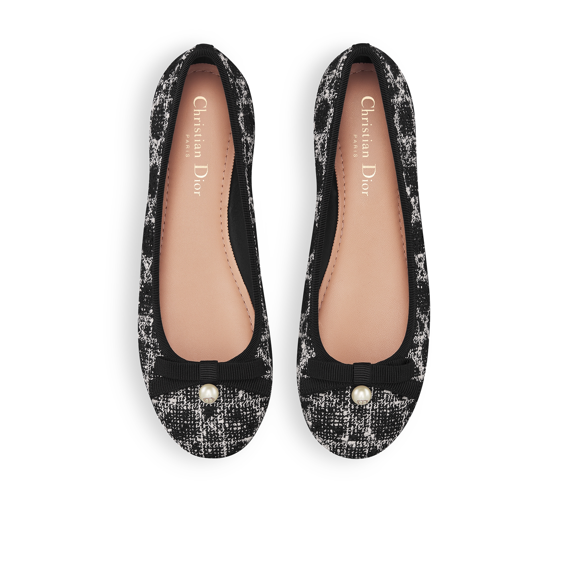 Dior 芭蕾鞋 黑色粗花呢白色藤格纹图案 E06