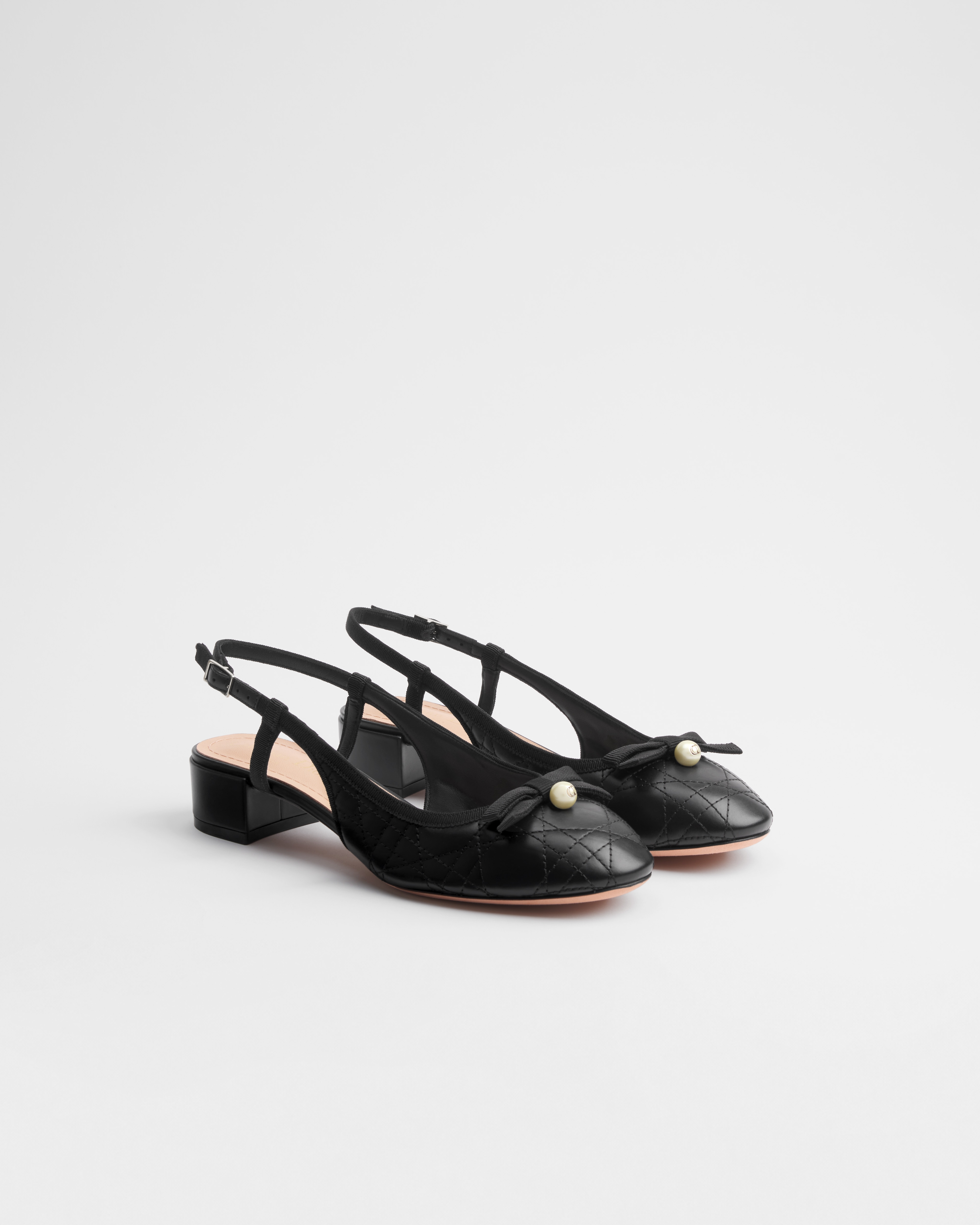 Dior Ballet 露跟高跟鞋 黑色绗缝牛皮革藤格纹 E03