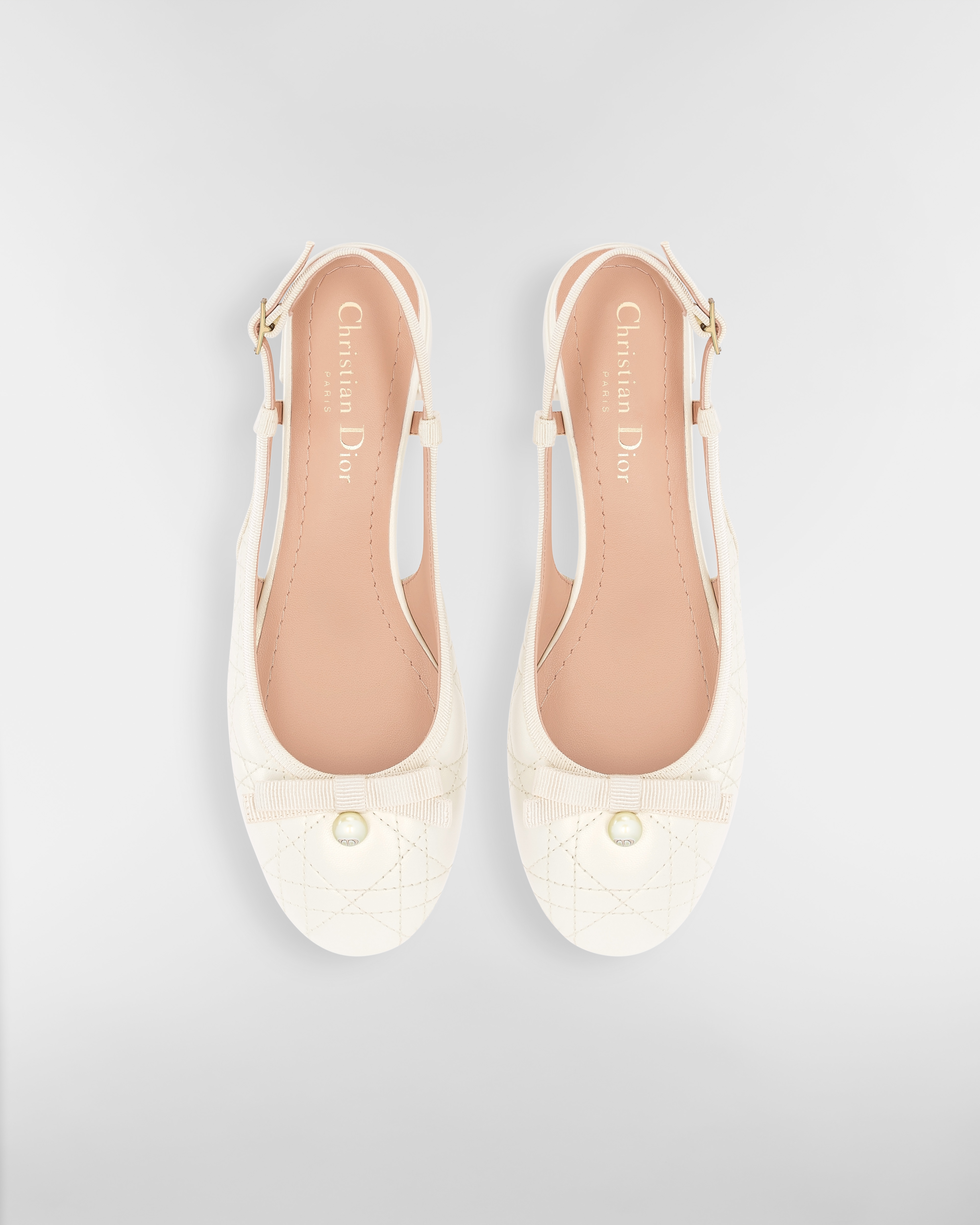 Dior Ballet 露跟高跟鞋 珠光白色羊皮革藤格纹 E06