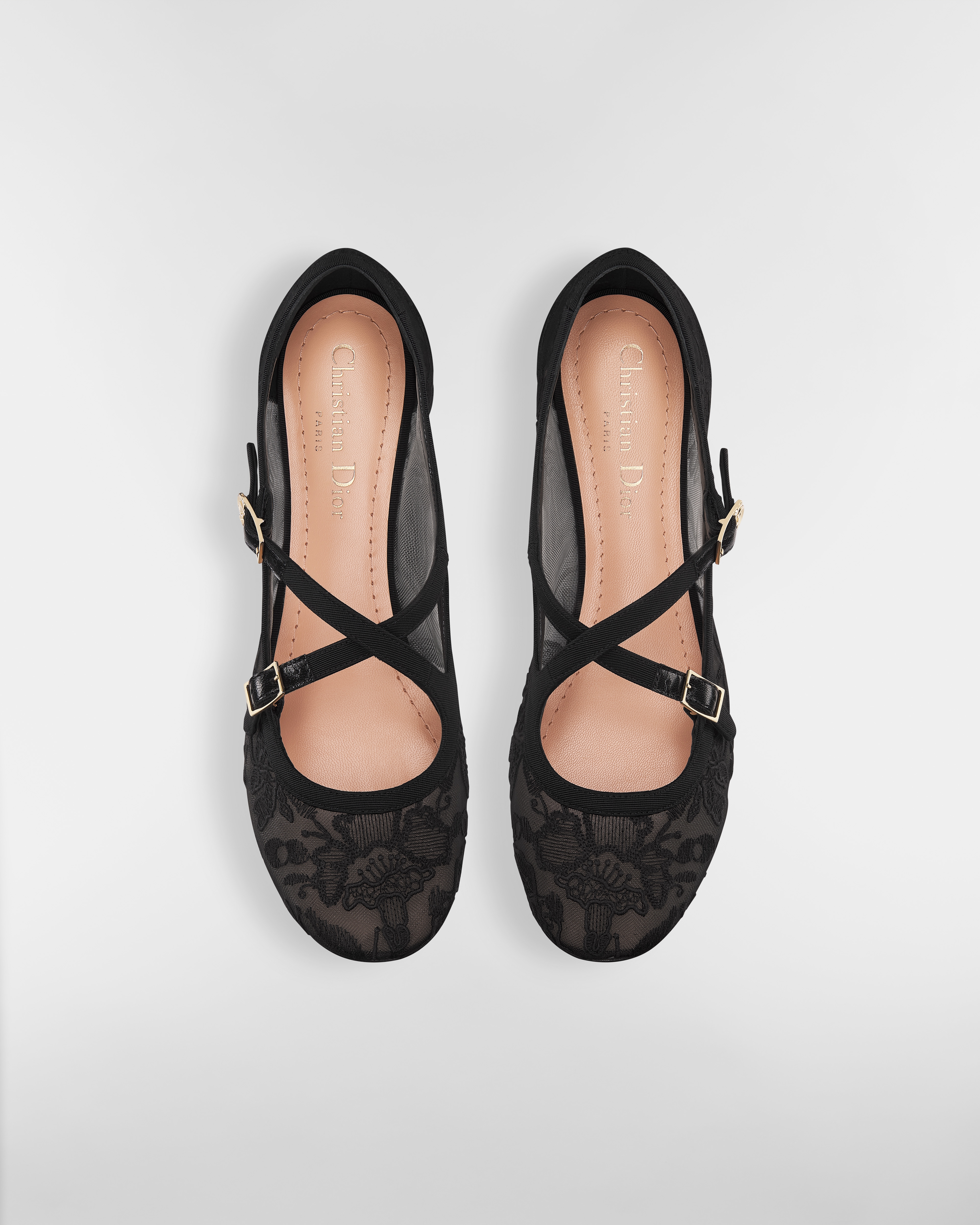 Very Dior 芭蕾鞋 透明网面黑色 Millefiori 图案刺绣 E06