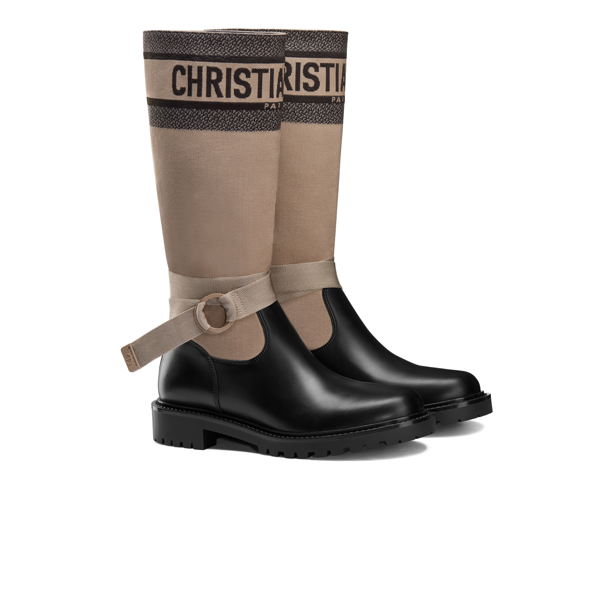 D-Major 靴子 暖灰褐色和黑色科技面料搭配黑色牛皮革 E03