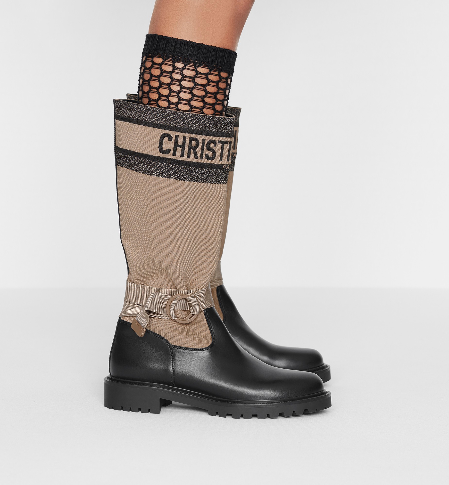 D-Major 靴子 暖灰褐色和黑色科技面料搭配黑色牛皮革 E13