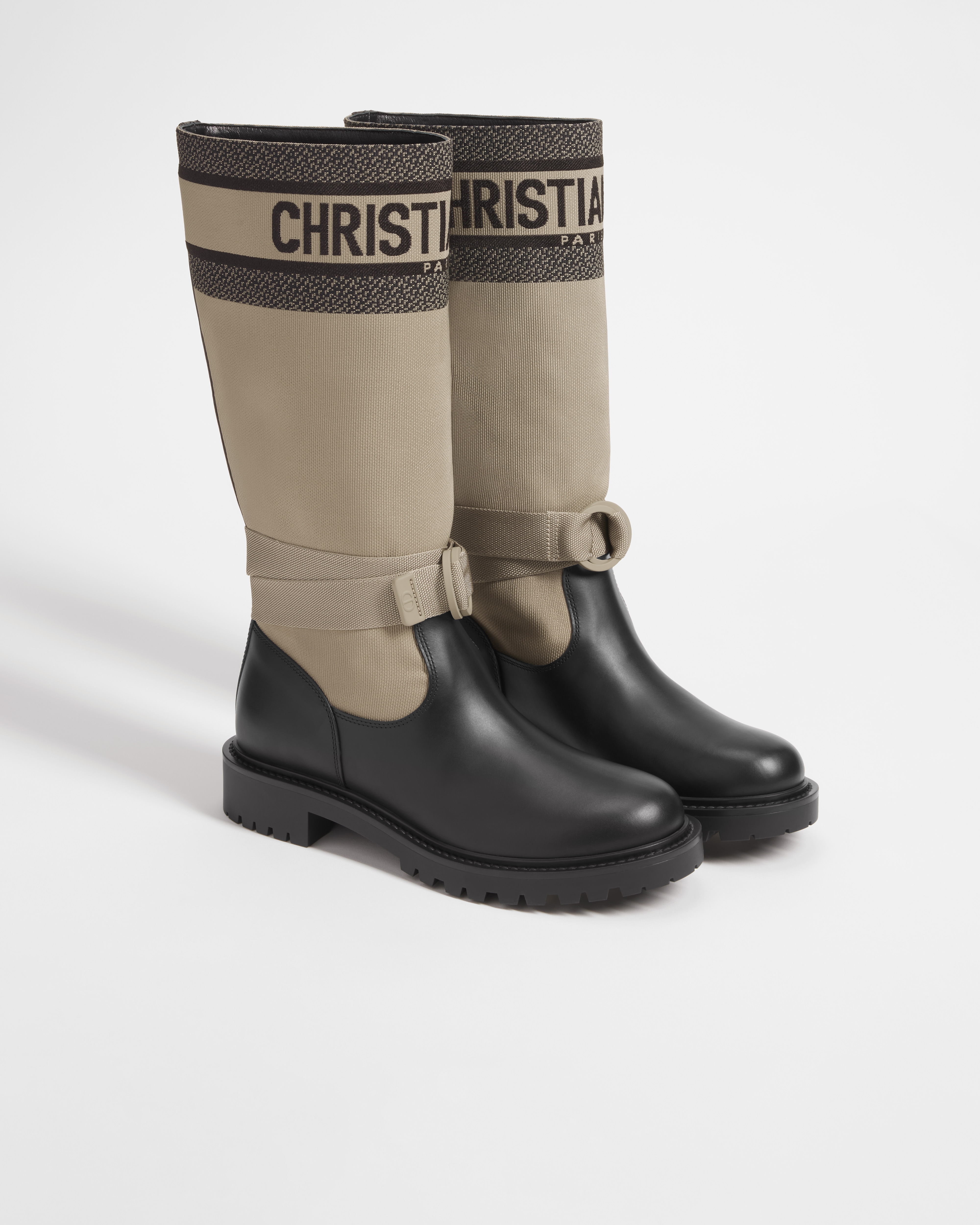 D-Major 靴子 暖灰褐色和黑色科技面料搭配黑色牛皮革 E03