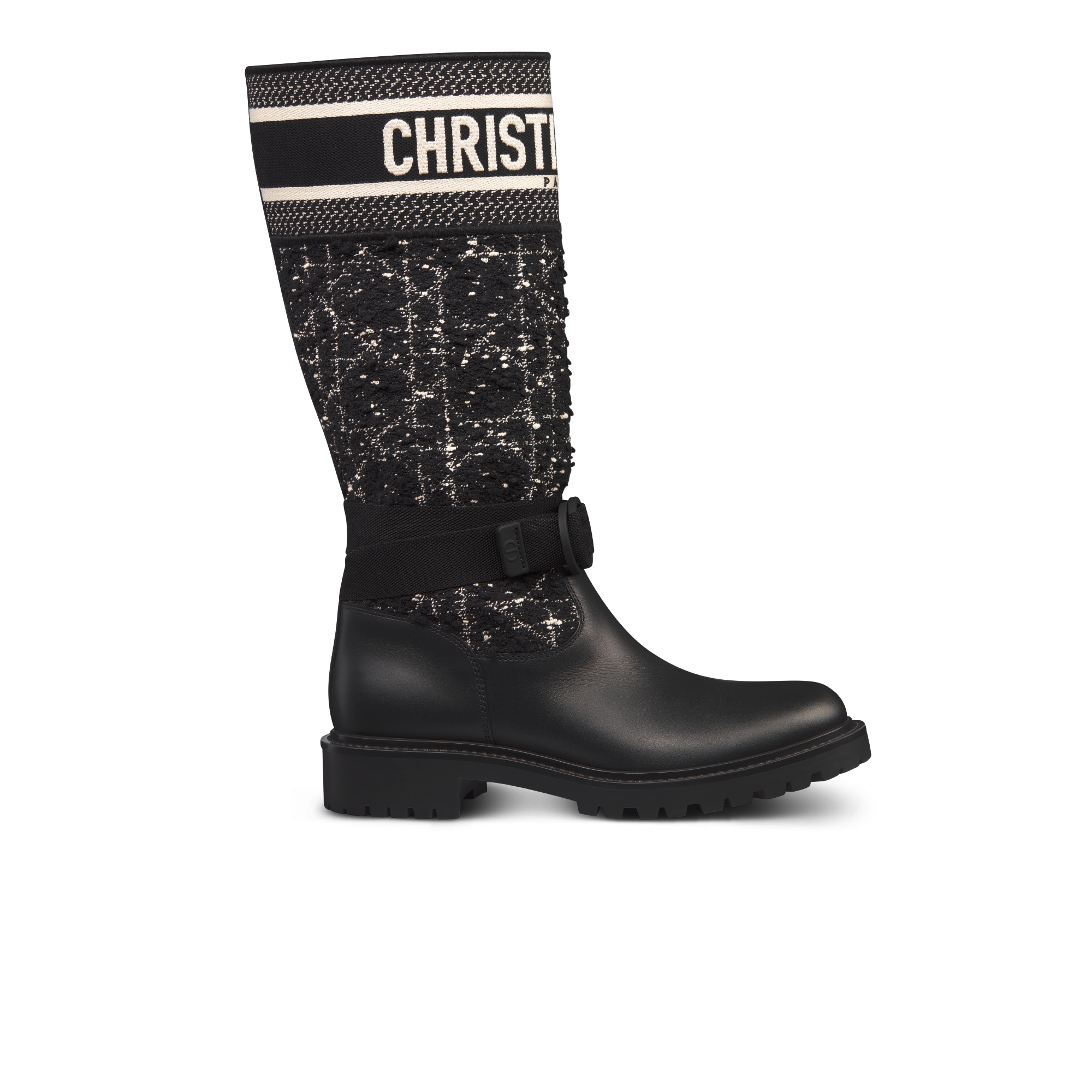 D-Major 靴子 黑色和白色藤格纹粗花呢和黑色牛皮革 E02