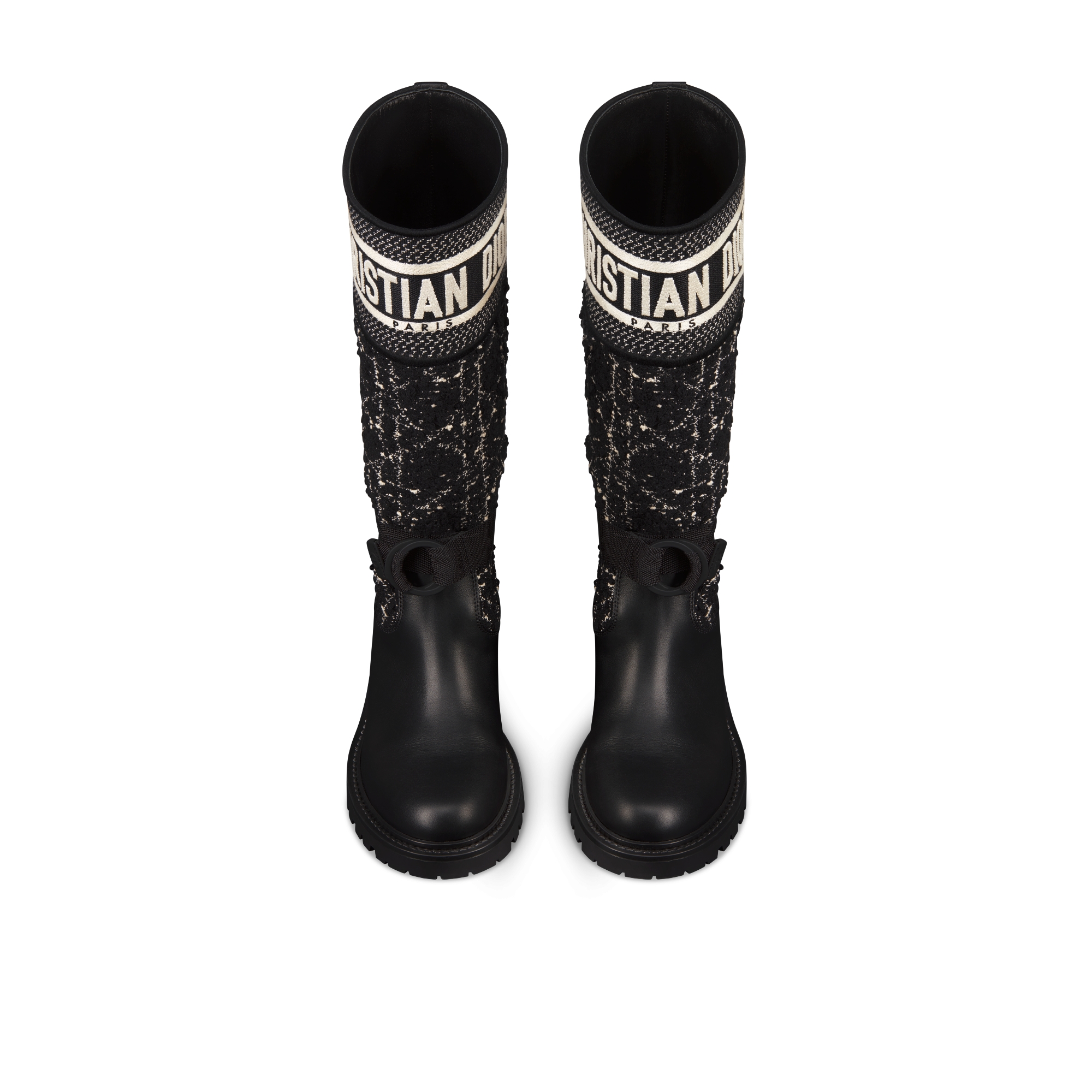 D-Major 靴子 黑色和白色藤格纹粗花呢和黑色牛皮革 E06