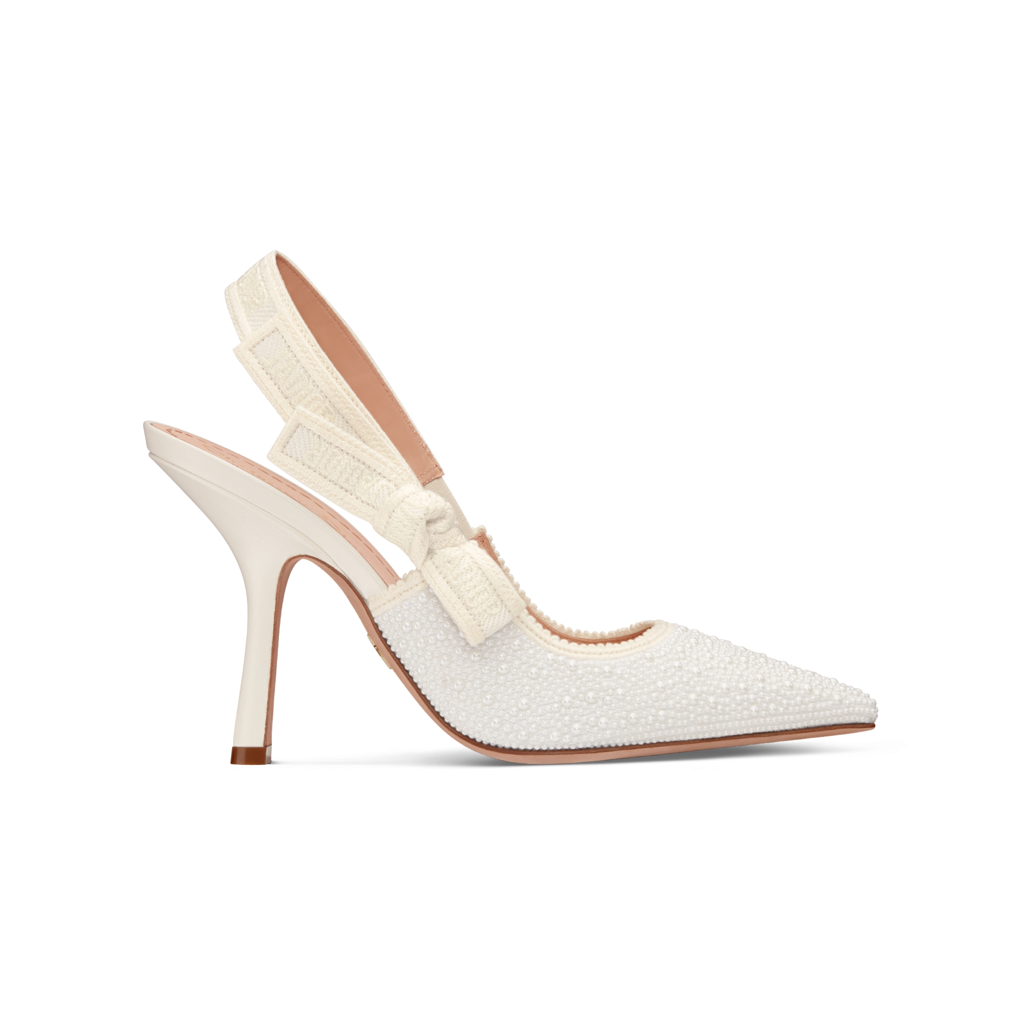 J'Adior 露跟高跟鞋 棉质刺绣面料和白色树脂珠饰 E02