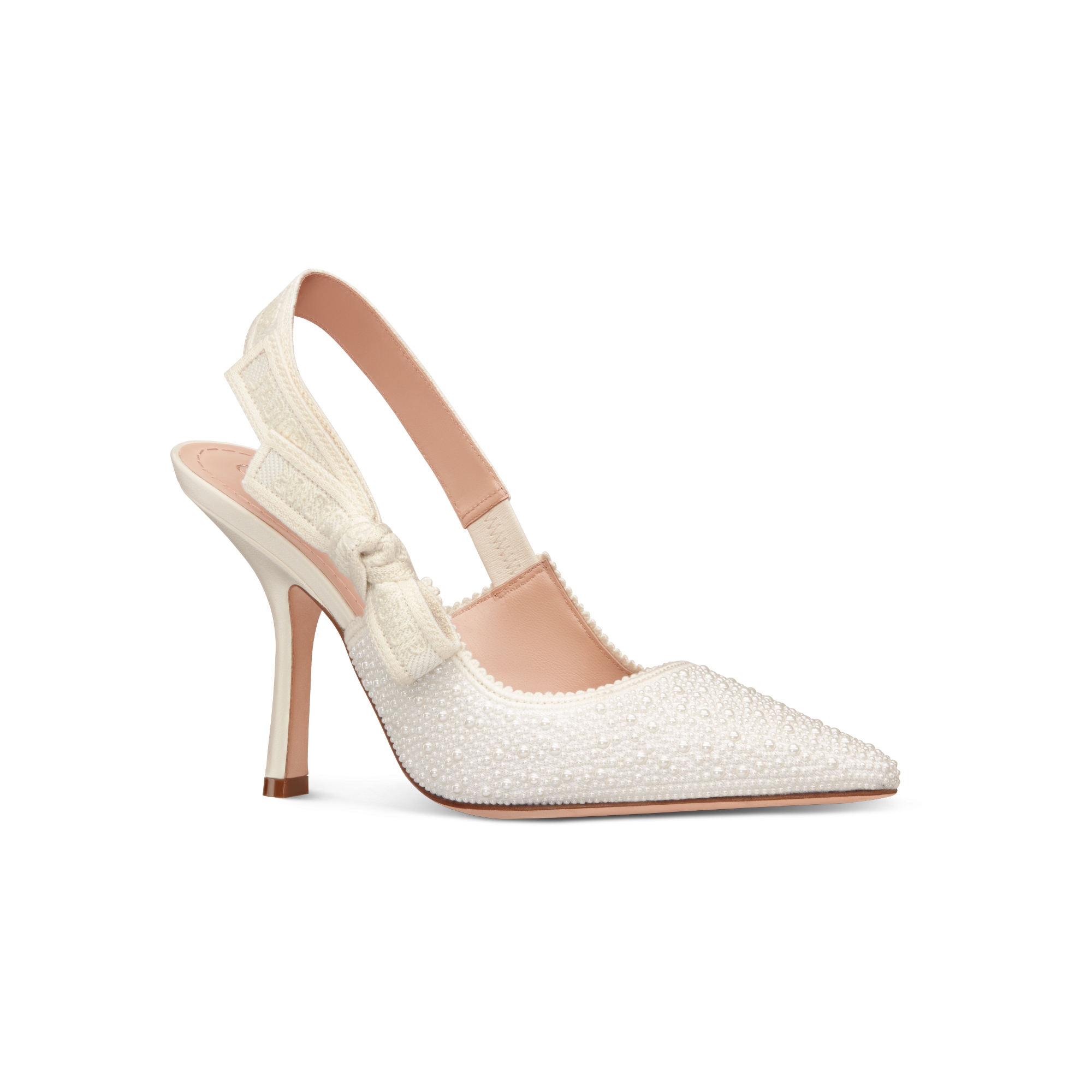 J'Adior 露跟高跟鞋 棉质刺绣面料和白色树脂珠饰 E03