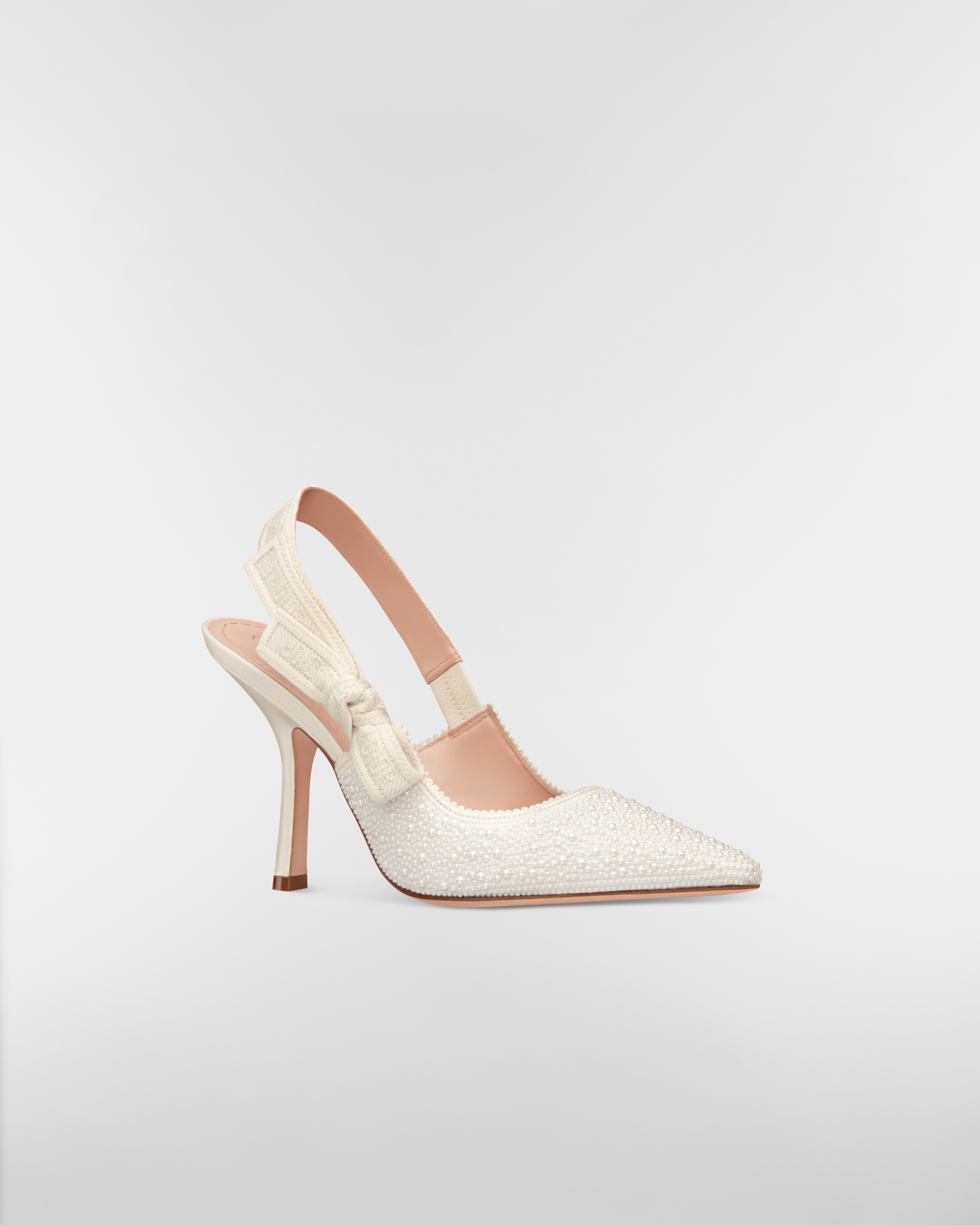 J'Adior 露跟高跟鞋 棉质刺绣面料和白色树脂珠饰 E03