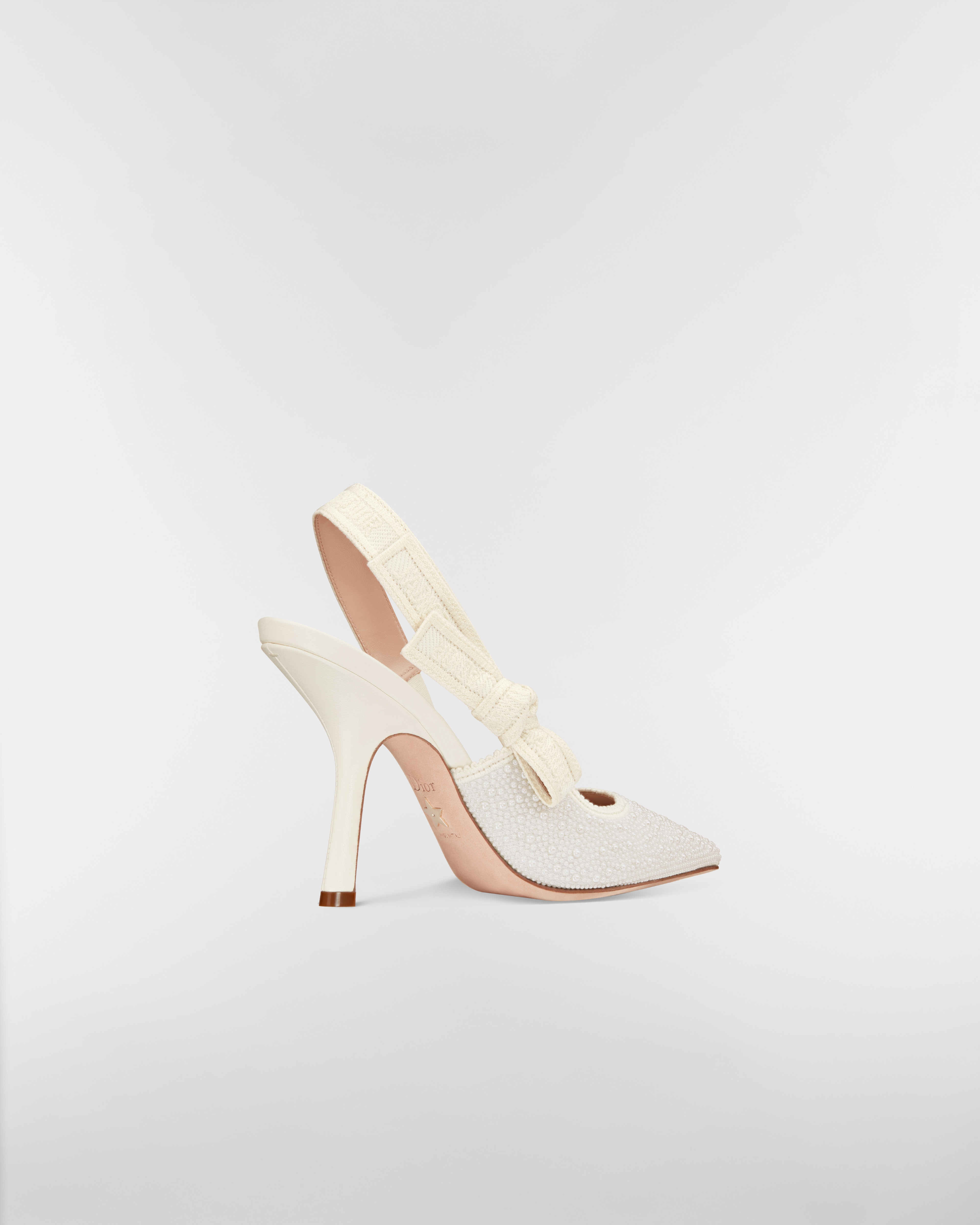 J'Adior 露跟高跟鞋 棉质刺绣面料和白色树脂珠饰 E05