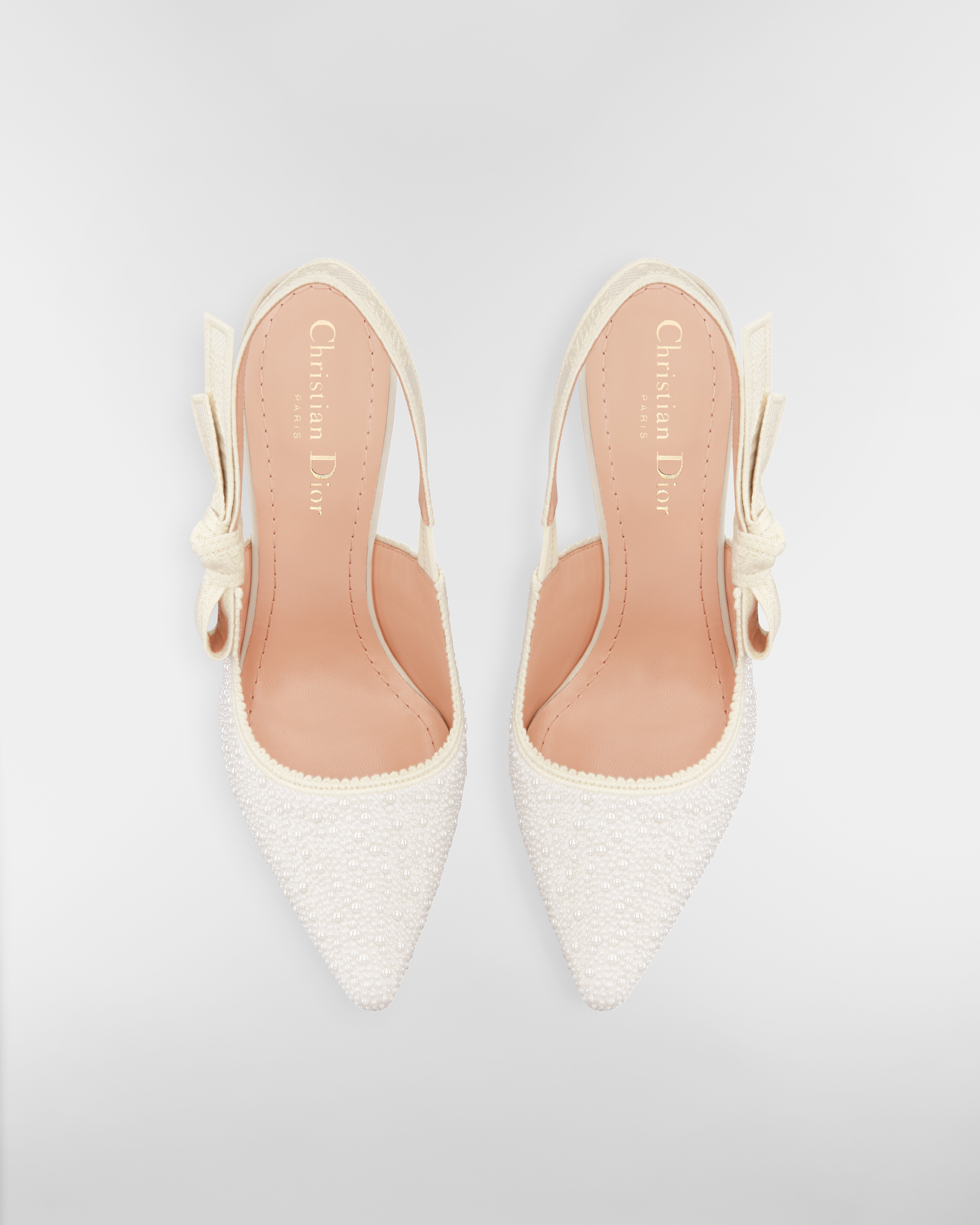 J'Adior 露跟高跟鞋 棉质刺绣面料和白色树脂珠饰 E06