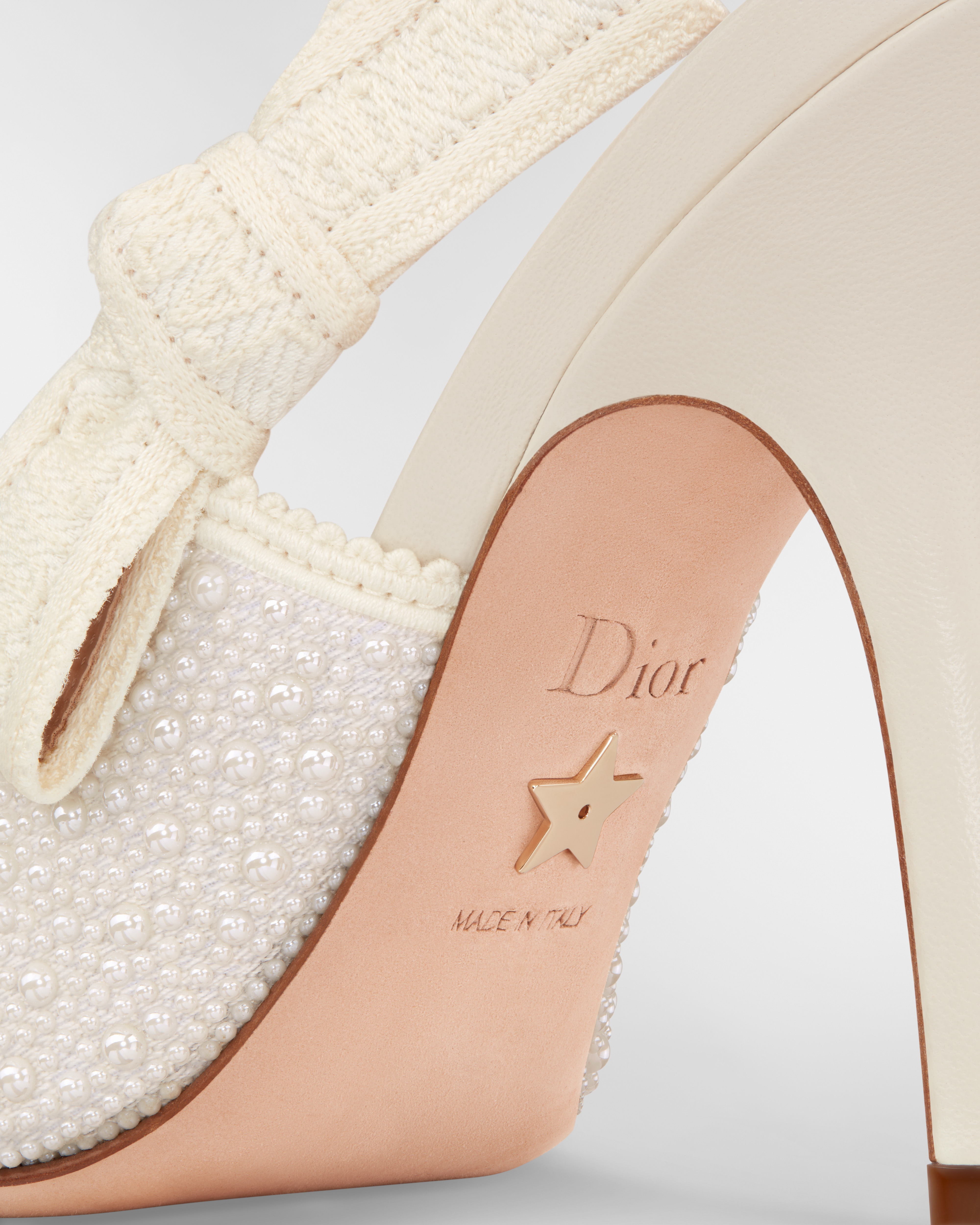 J'Adior 露跟高跟鞋 棉质刺绣面料和白色树脂珠饰 E09