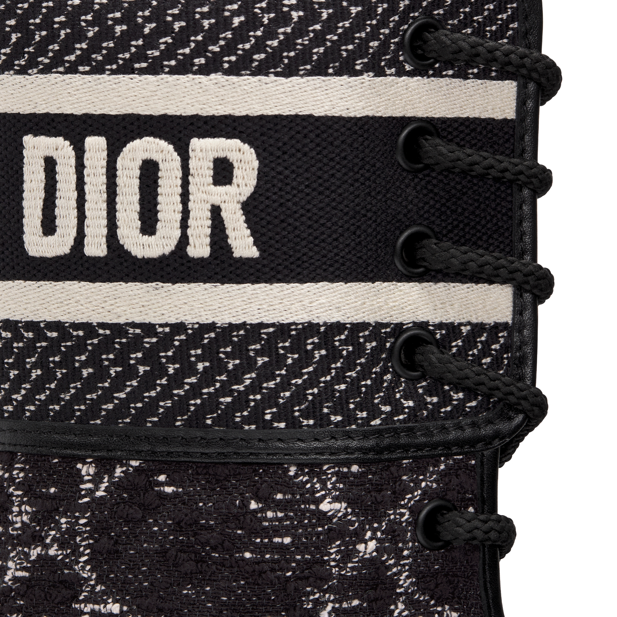 D-Major 及踝靴 黑色和白色藤格纹粗花呢、黑色牛皮革和米白色羊皮革皮毛一体 E09